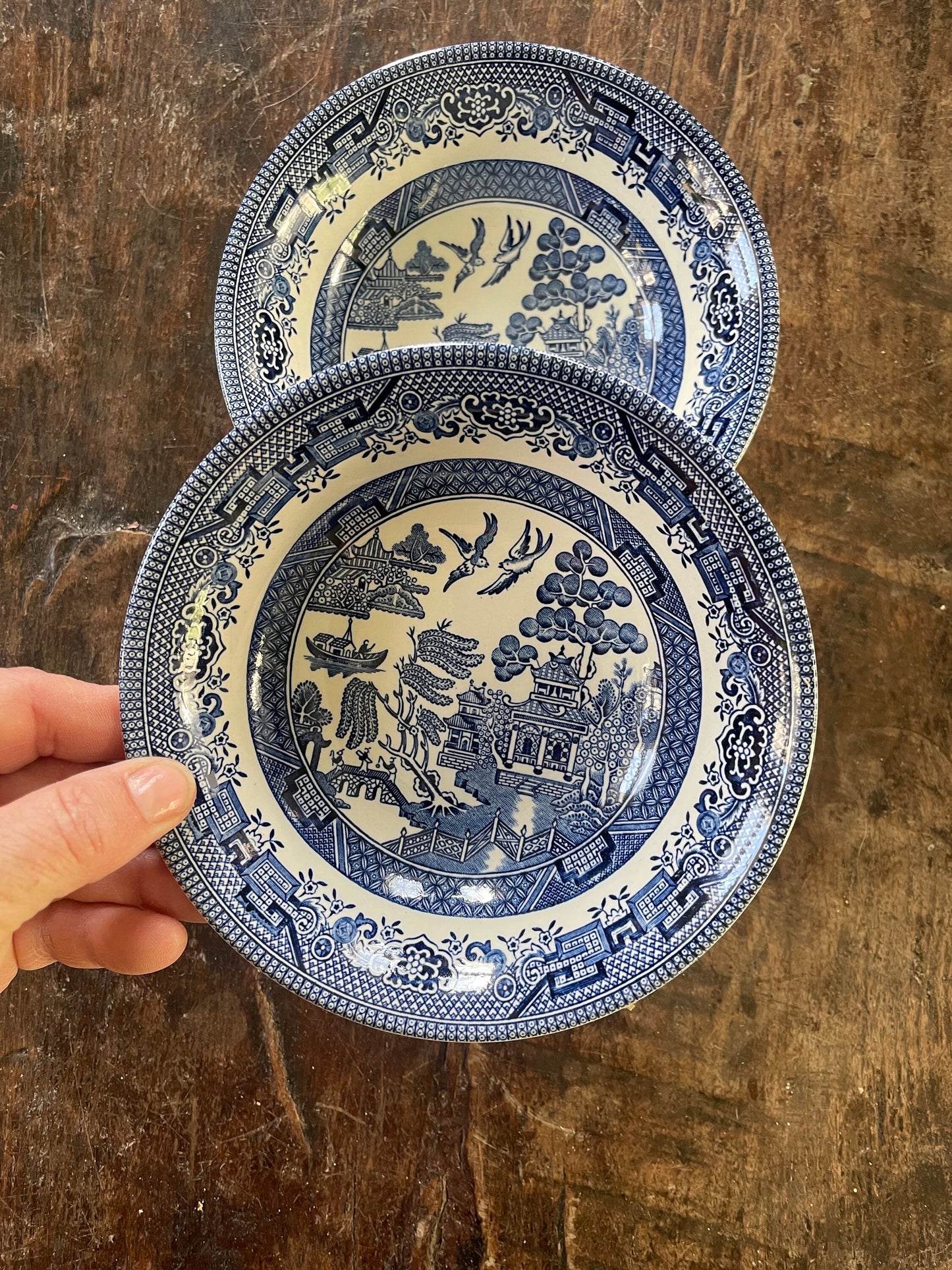 Set of Two (2)) English Blue Willow Fruit or Cereal Bowls