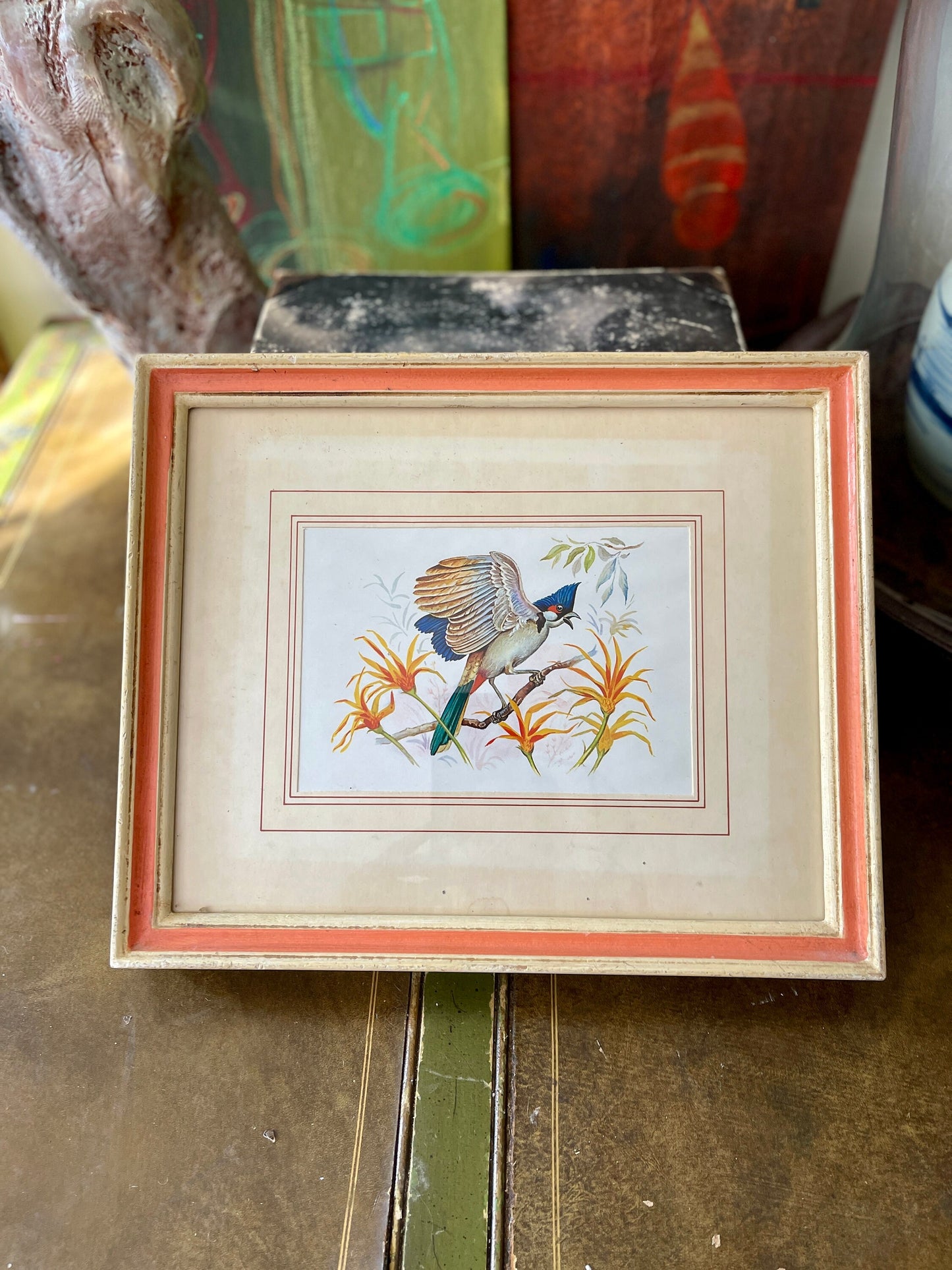 Pair of Framed Vintage Bird Prints Made in Italy