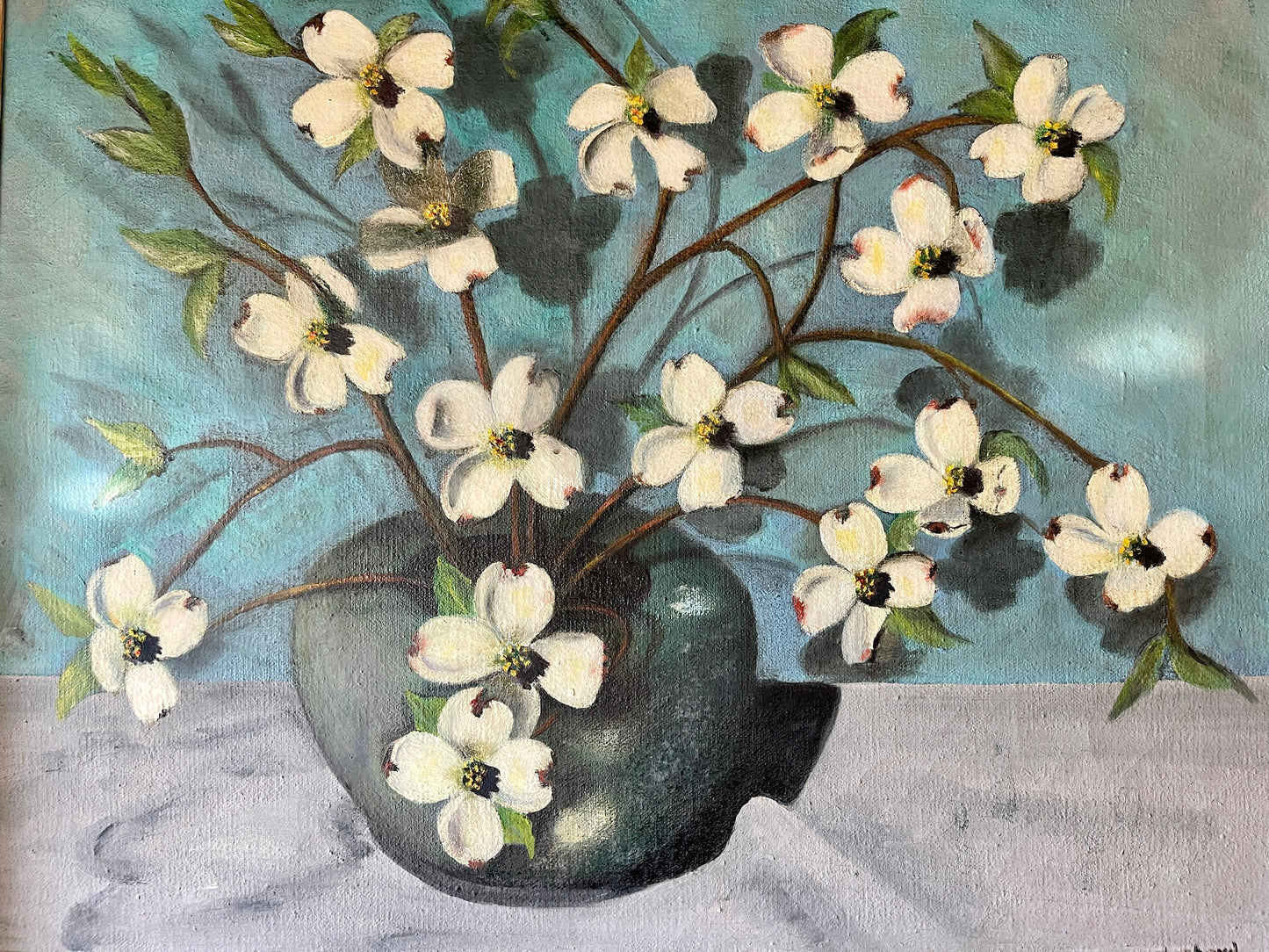 1949 Dogwood Floral Oil on Canvas Signed Shepherd