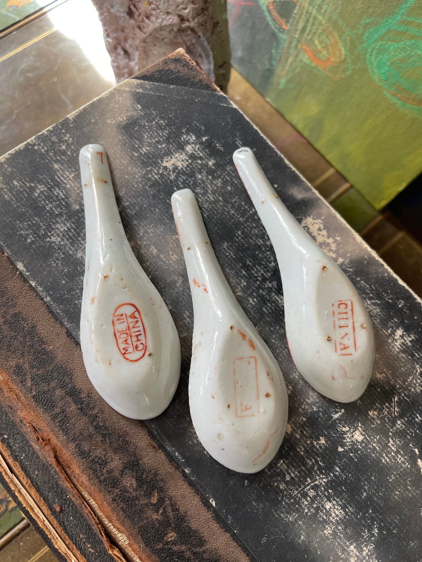 Set of Three (3) Vintage Famille Rose Chinese Spoons