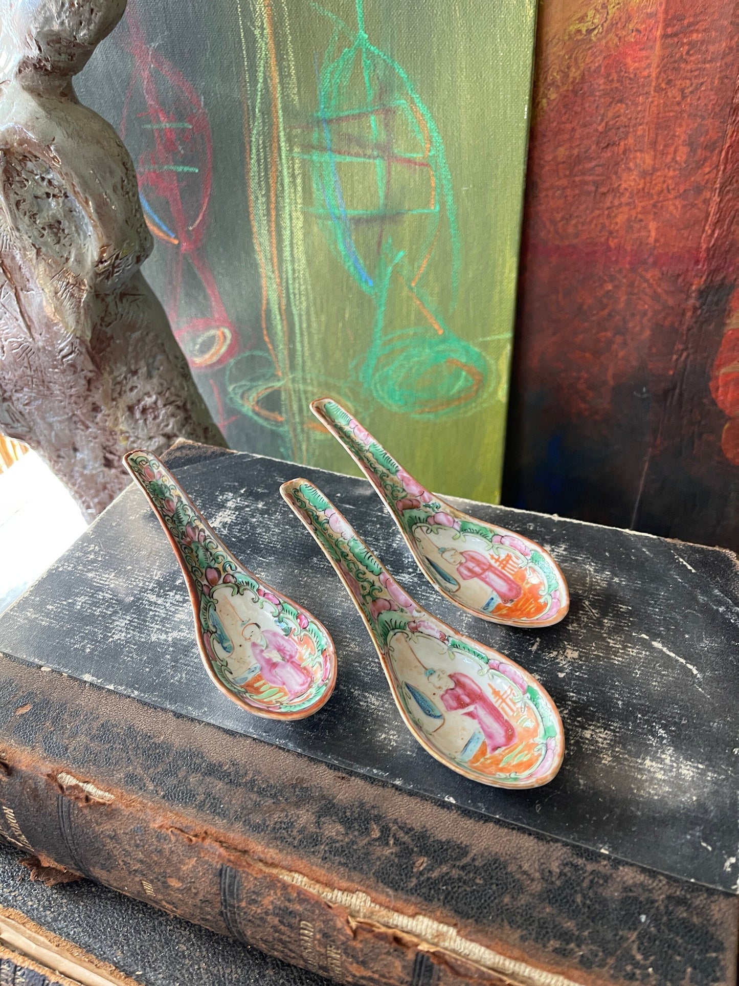 Set of Three (3) Vintage Famille Rose Chinese Spoons