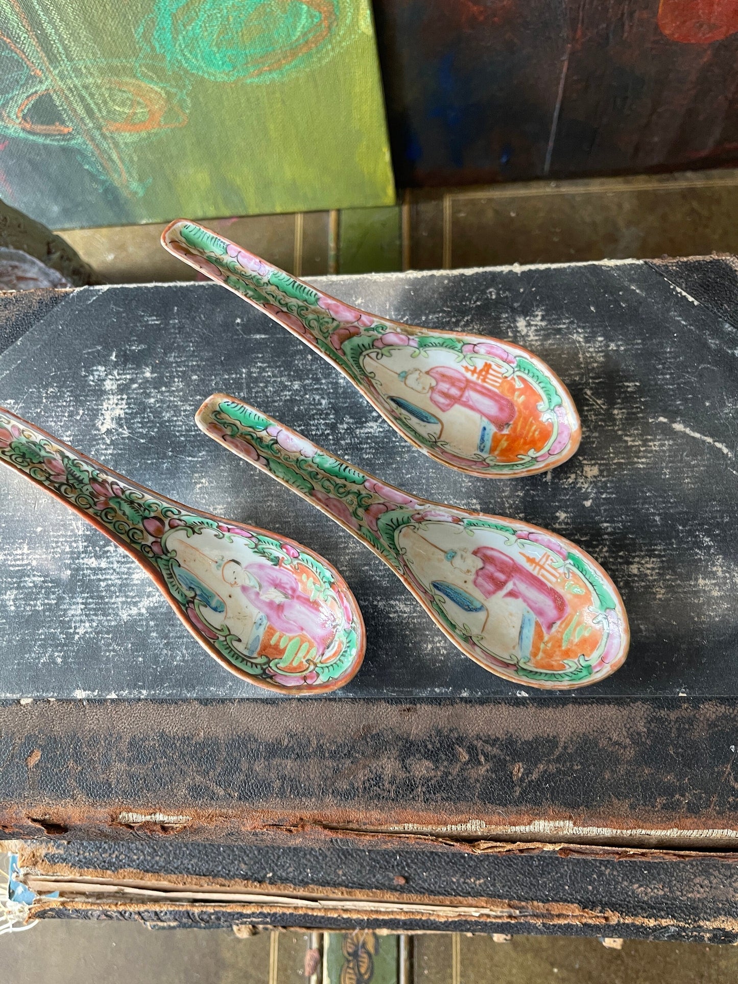 Set of Three (3) Vintage Famille Rose Chinese Spoons