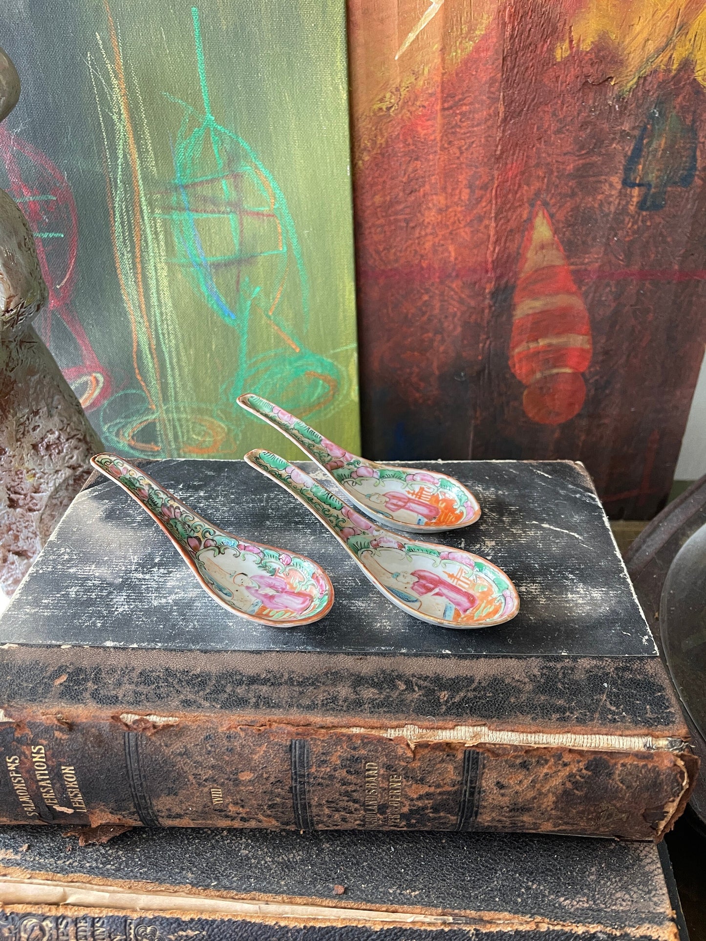 Set of Three (3) Vintage Famille Rose Chinese Spoons