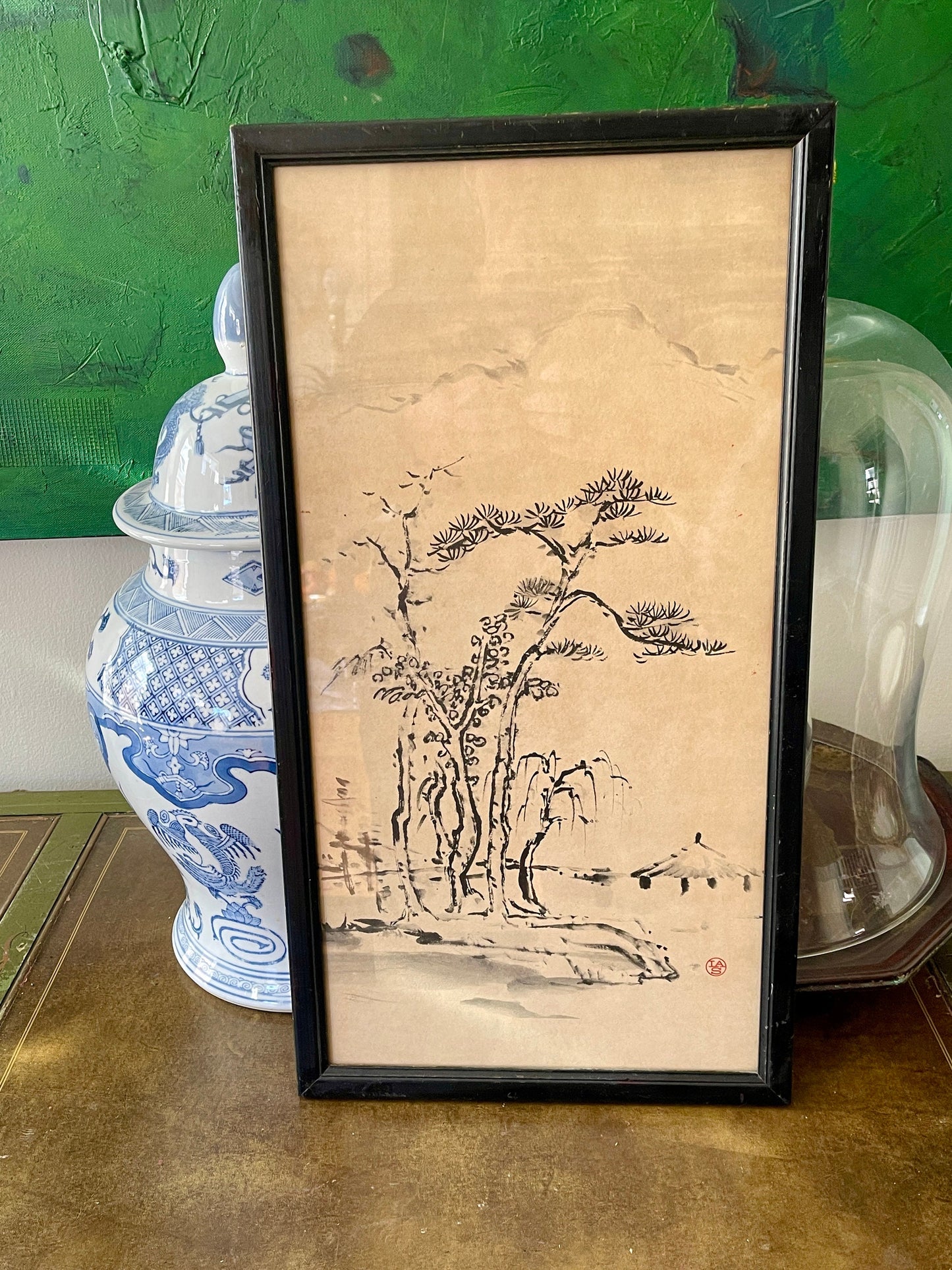 Vintage Asian Painting of Tree Signed