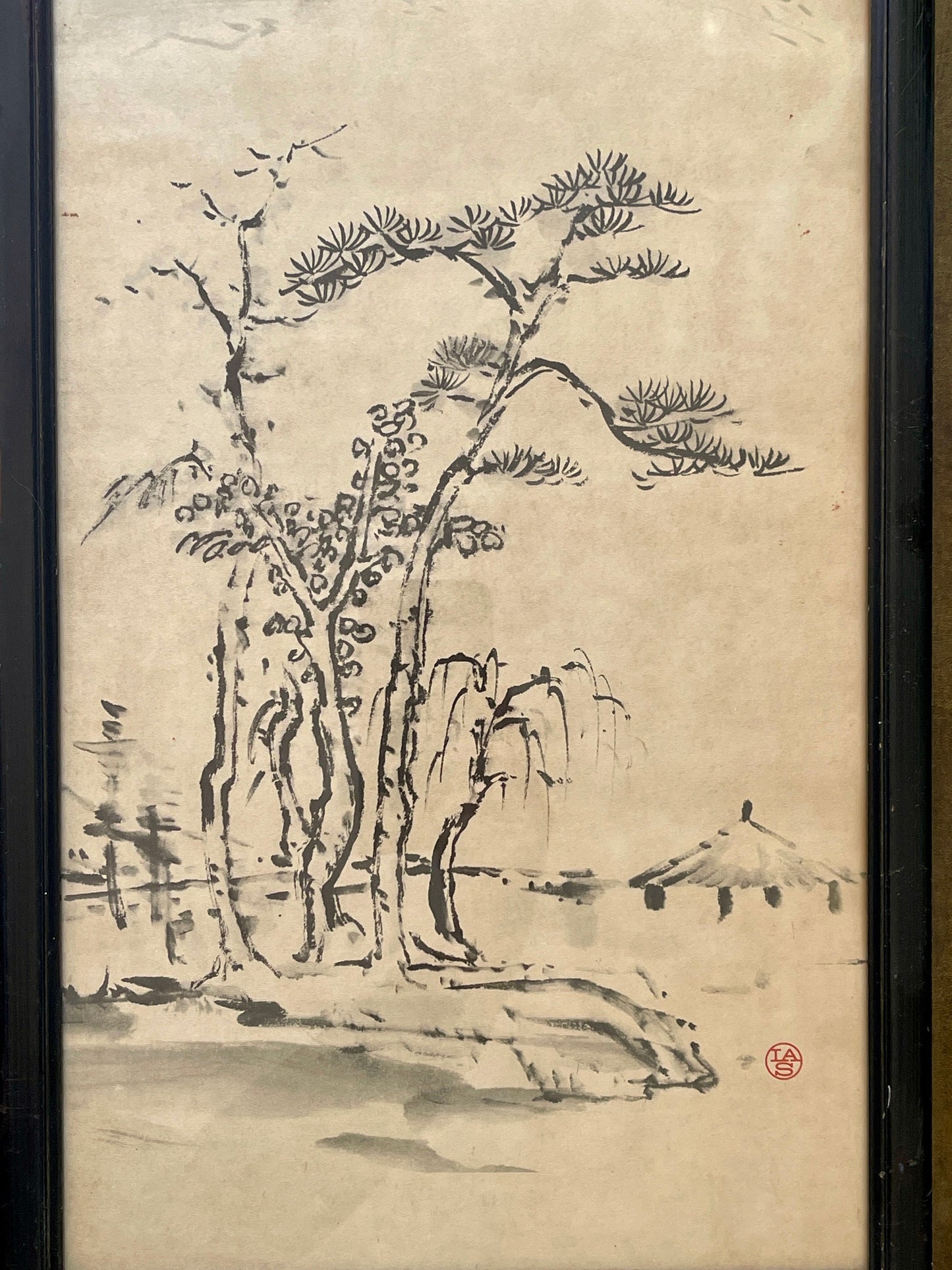 Vintage Asian Painting of Tree Signed