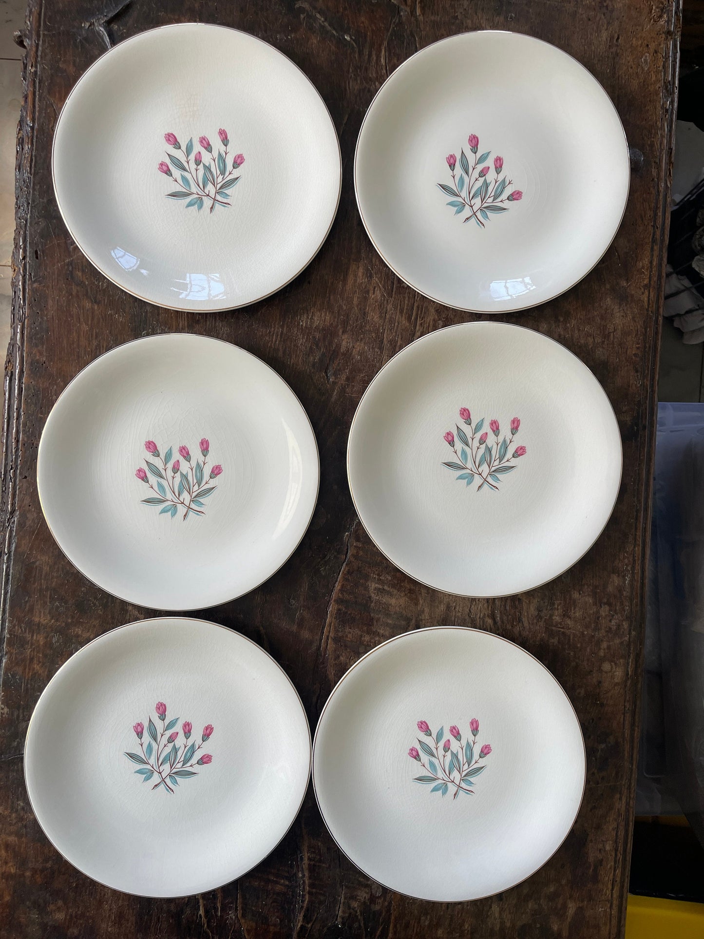 1962 Set of Six (6) Wedgwood Pink Hope 9.75” Plates