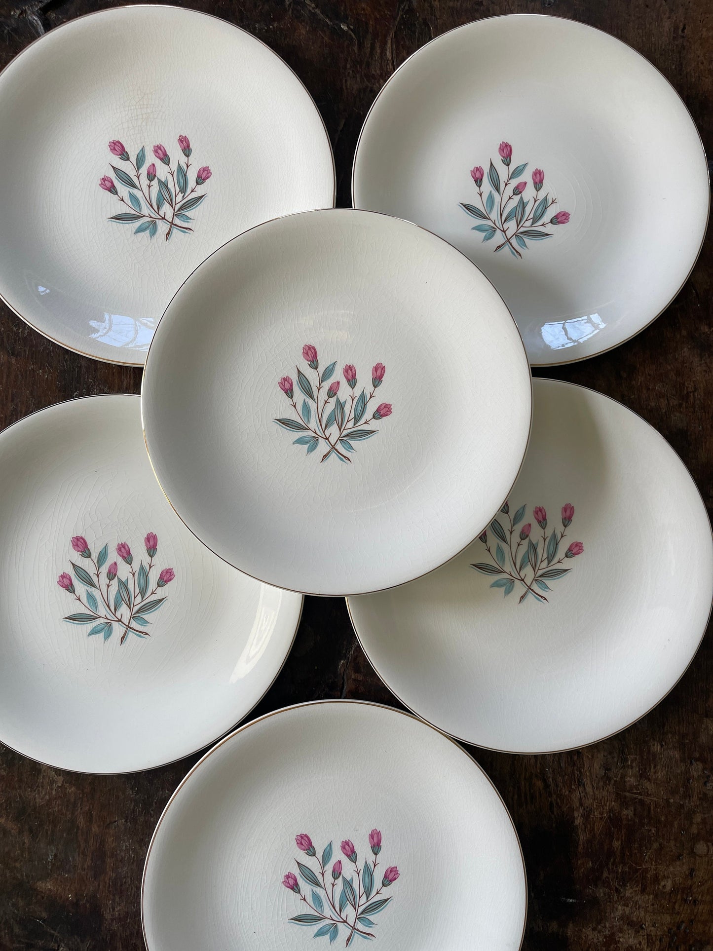 1962 Set of Six (6) Wedgwood Pink Hope 9.75” Plates