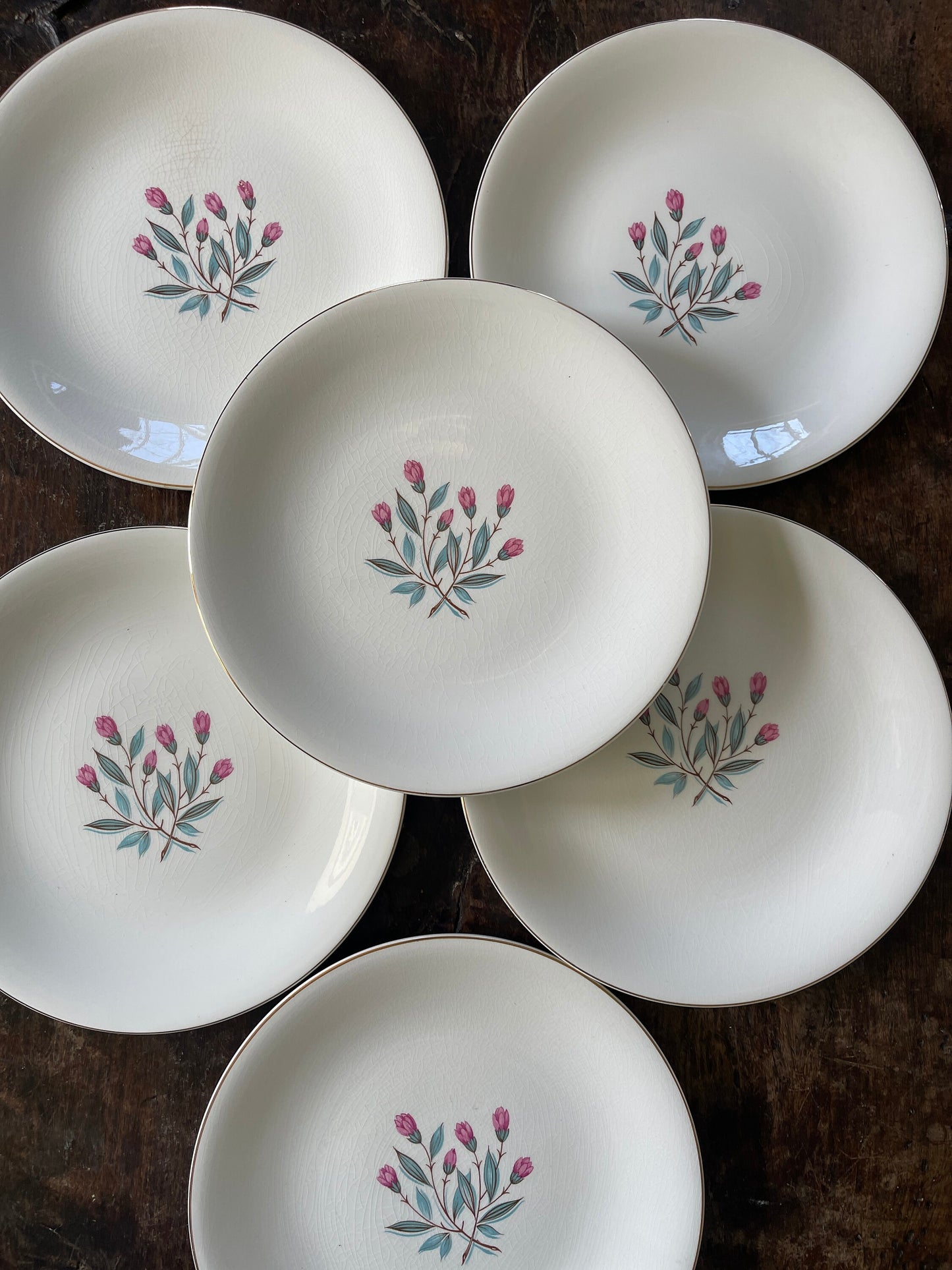 1962 Set of Six (6) Wedgwood Pink Hope 6 7/8” Plates