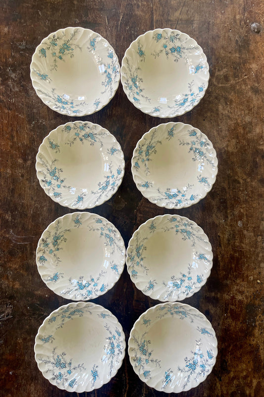 Set of Eight (8) Blue and Black Staffordshire Forget Me Not 6 3/8” Bowls