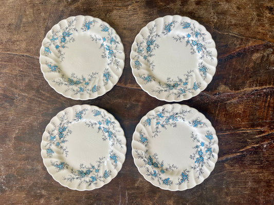 Set of Four (4) Blue and Black Staffordshire Forget Me Not 6” Plates