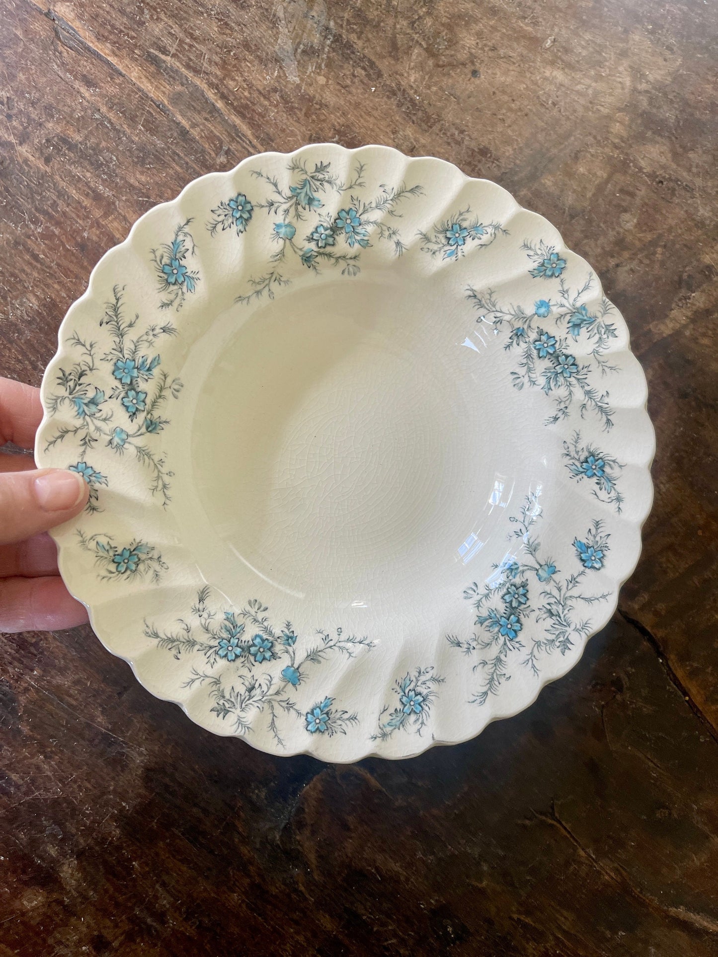 Set of Three (3) Blue and Black Staffordshire Forget Me Not 7 7/8” Bowls