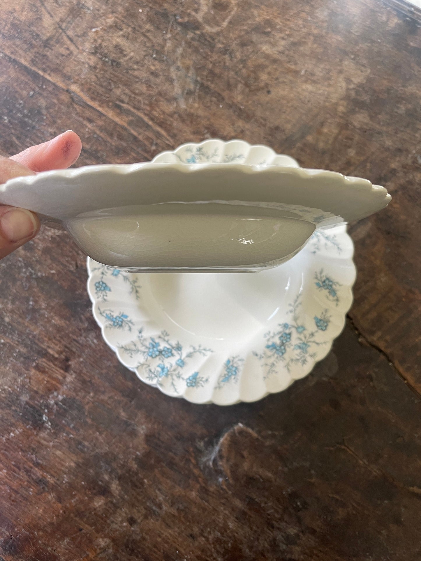 Set of Three (3) Blue and Black Staffordshire Forget Me Not 7 7/8” Bowls