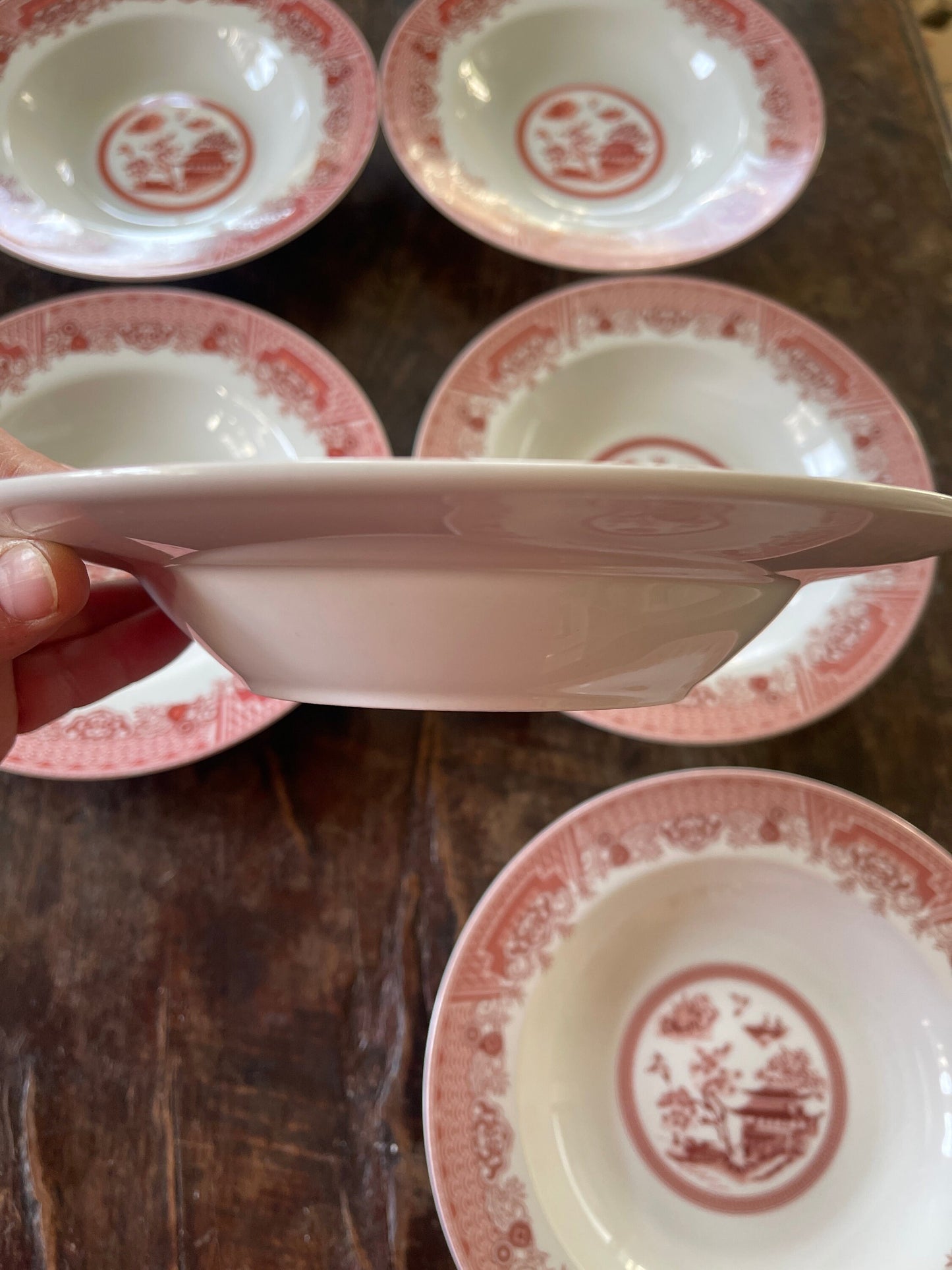 Set of Six (6) Contemporary Pink and White Willow 8.5” Bowls