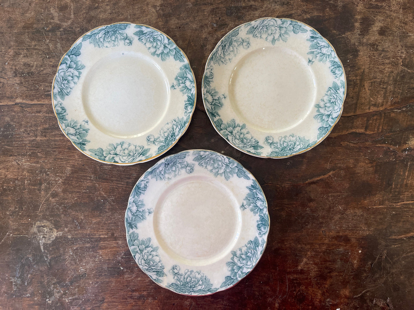 Set of Three (3) Teal and White Antique Marechal Burslem English 8” Plates