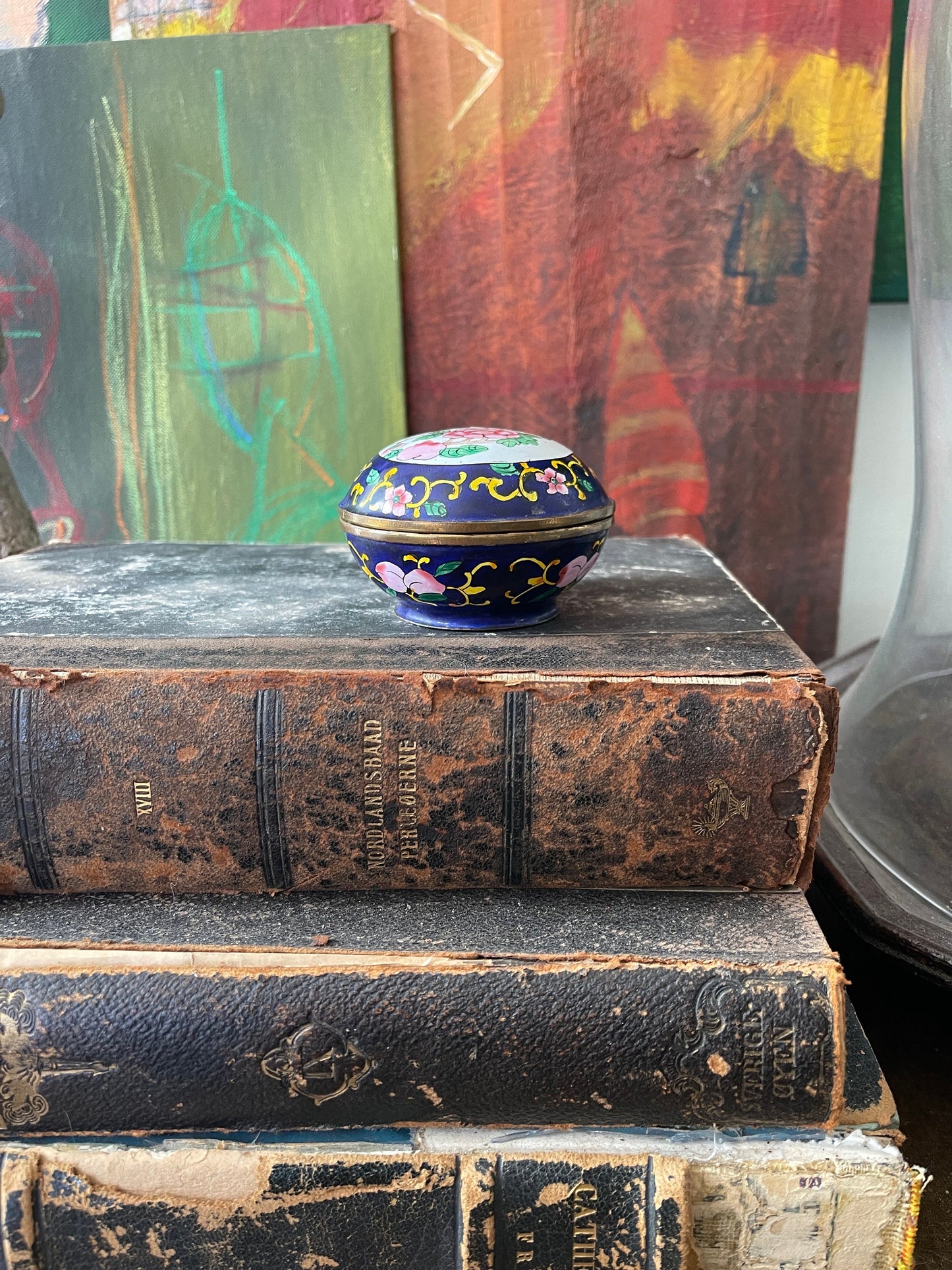 Small Blue Asian Enamel Trinket Box