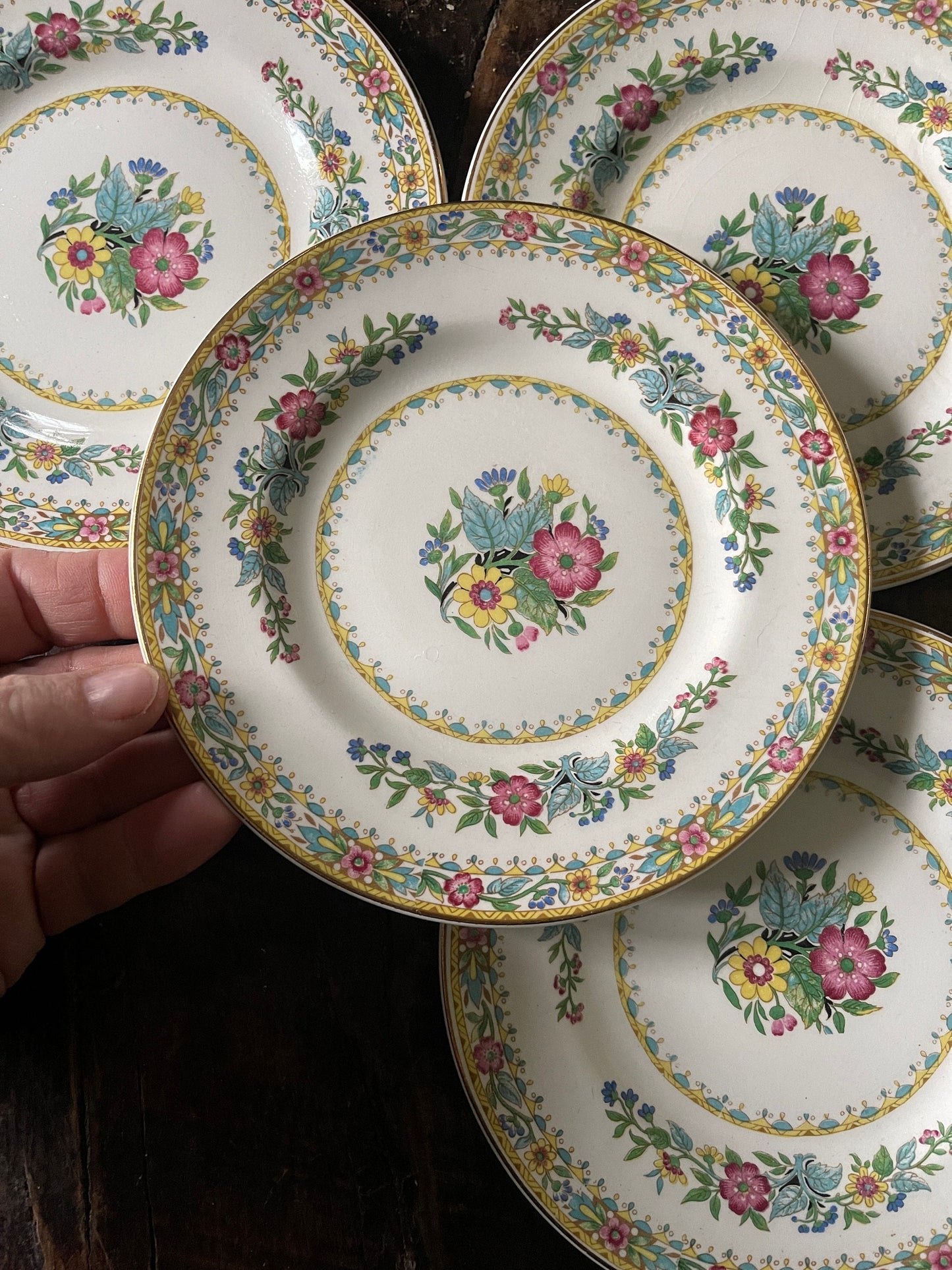 Set of Four (4) John Maddock & Sons English 6 1/8” Plates in Melody Pattern