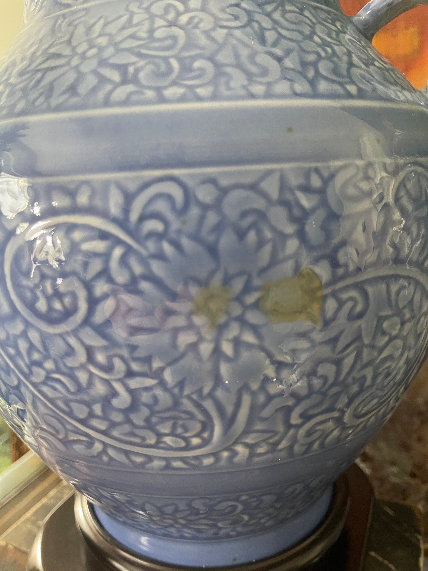 Vintage Blue Asian Water Jug Pottery Lamp