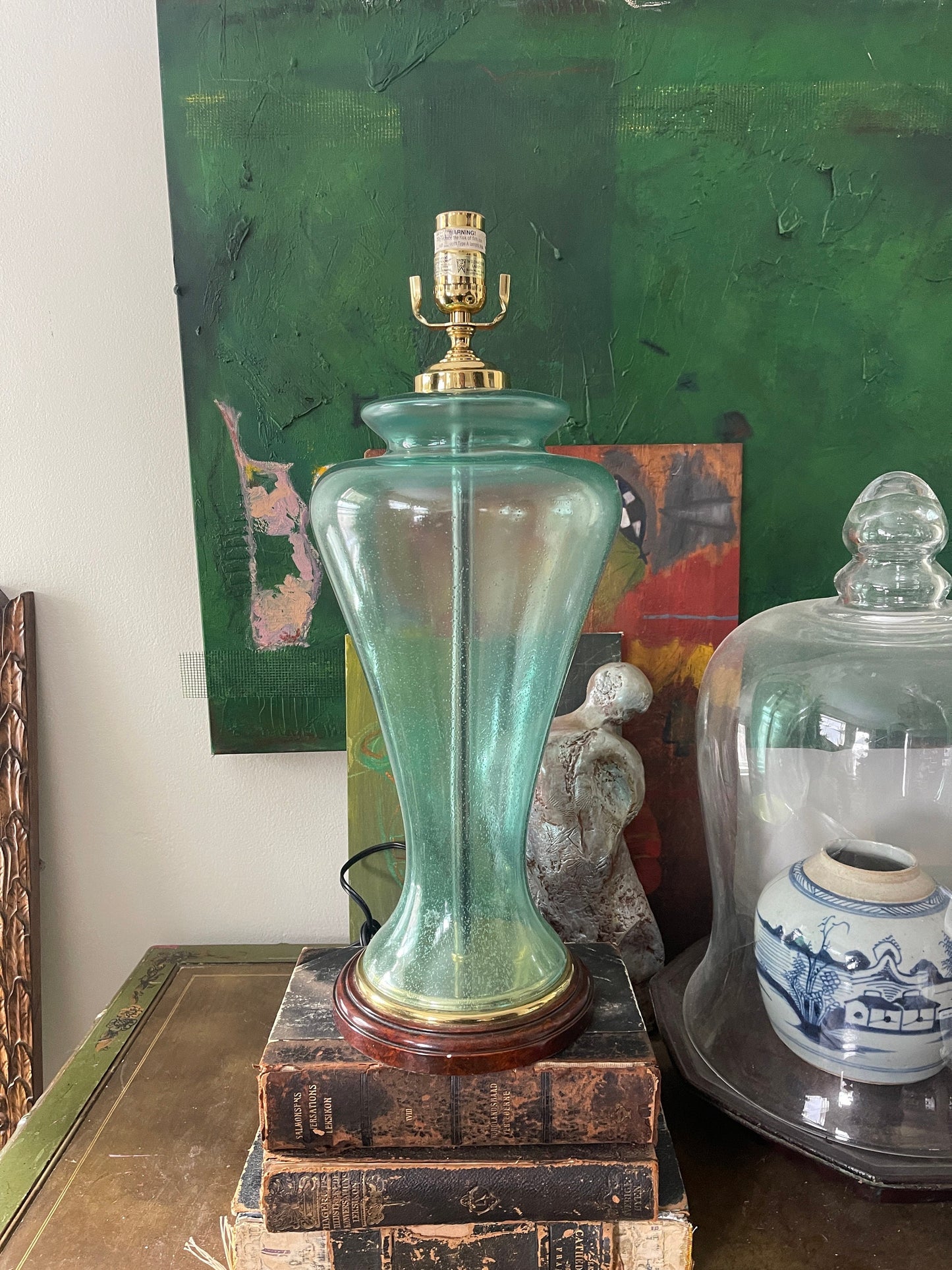 Vintage Seaglass Green Glass Lamp by Wildwood