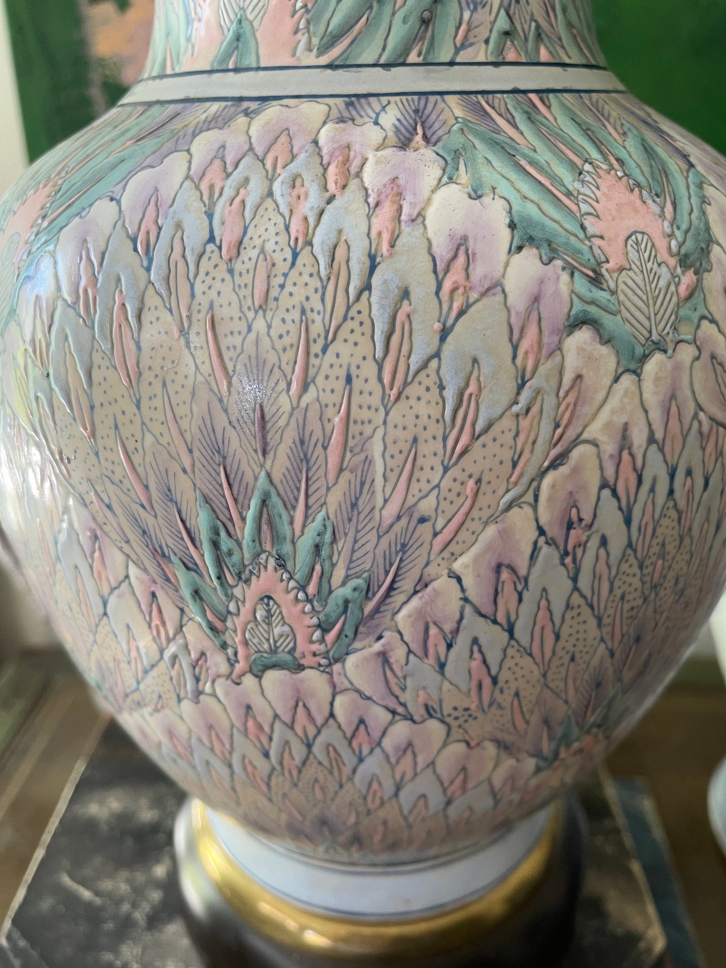 Vintage Frederick Cooper 1980s Pastel Peacock Chinoiserie Lamp