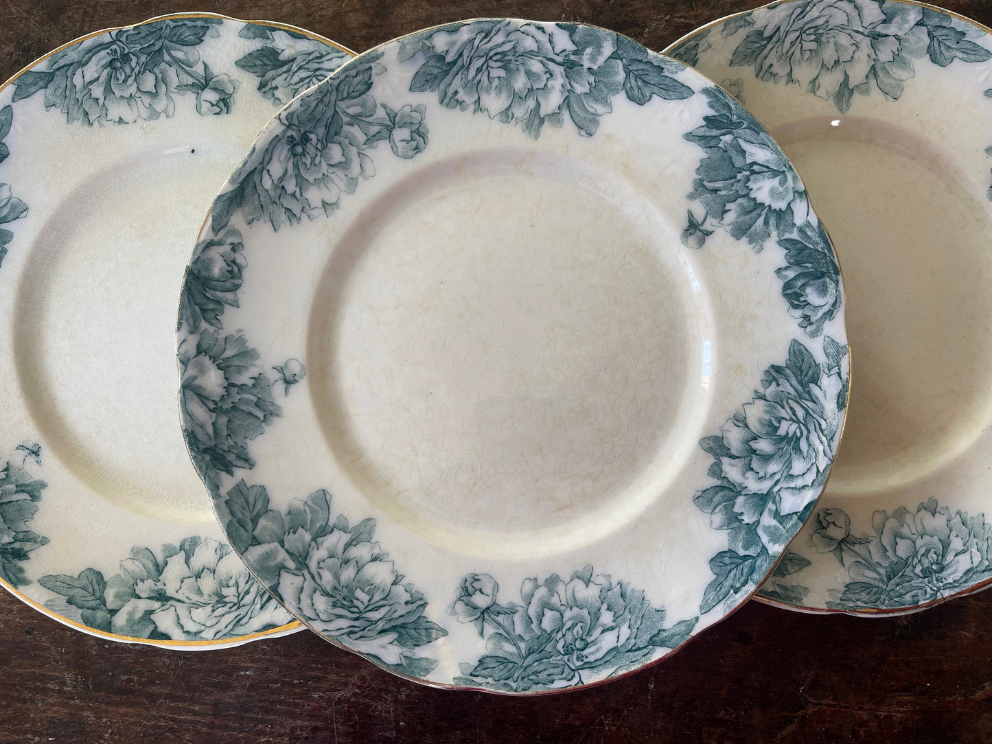 Set of Three (3) Teal and White Antique Marechal Burslem English 8” Plates