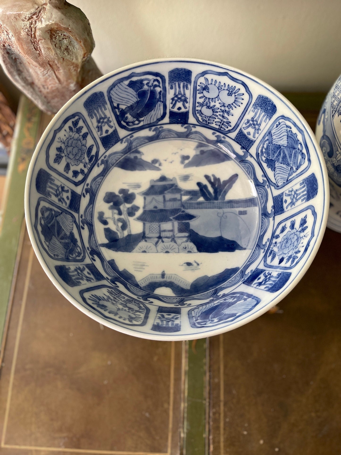 Large Vintage Blue and White Chinoiserie Bowl