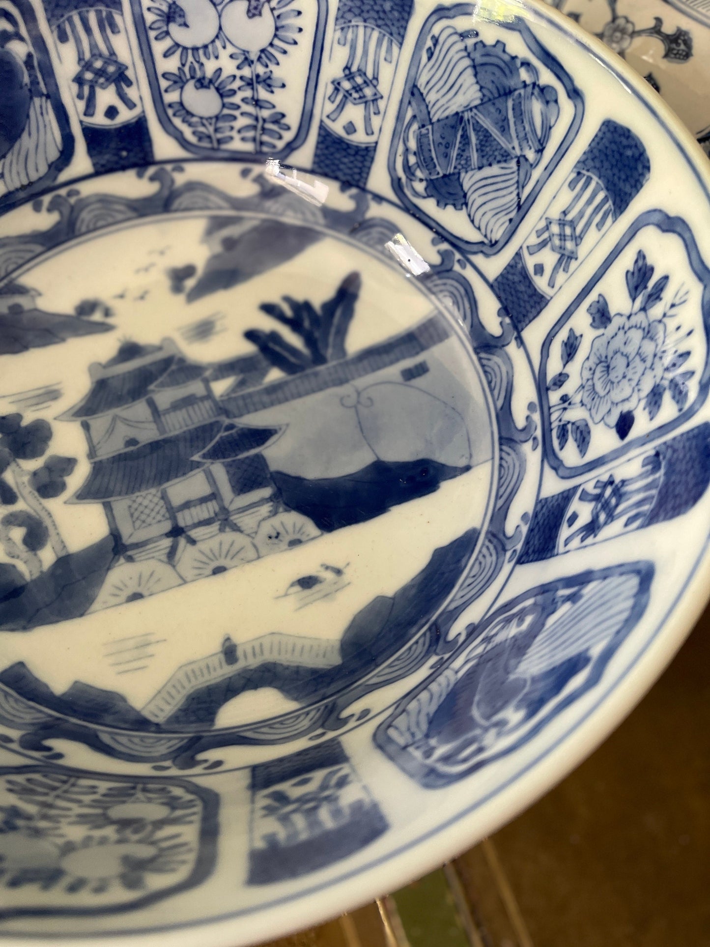 Large Vintage Blue and White Chinoiserie Bowl