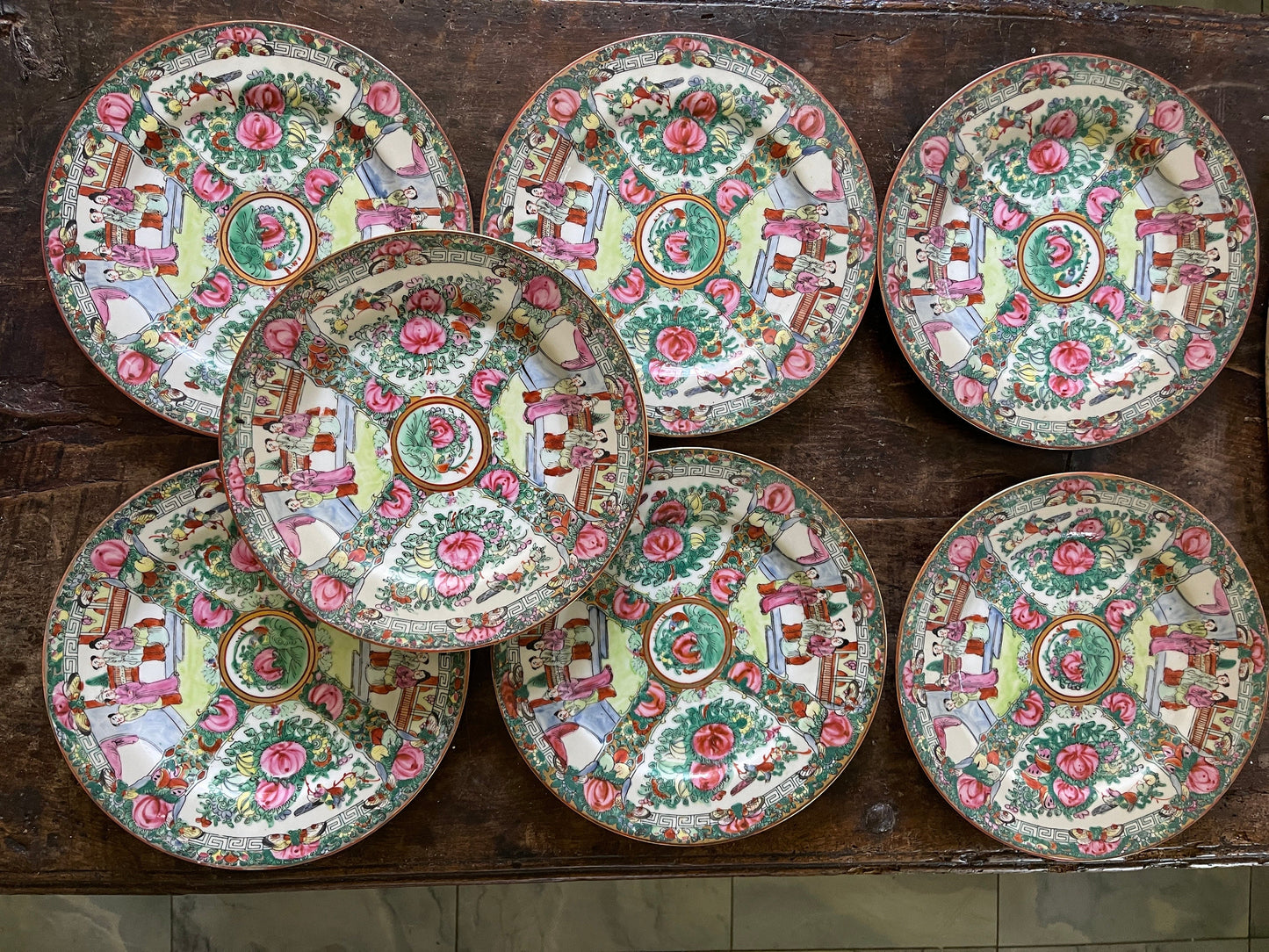 Set of Seven (7) Vintage Famille Rose 10.25” Plates