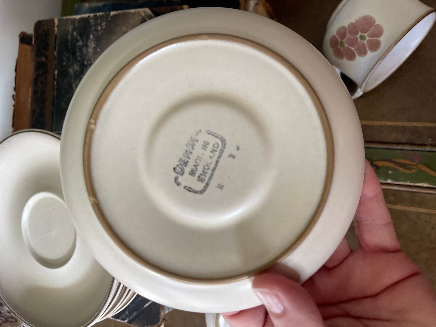 Set of Six (6) English Lavender Stoneware Teacups and Saucers by Denby