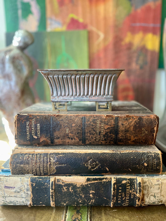 Vintage Metal Greek Key Ming Style Planter