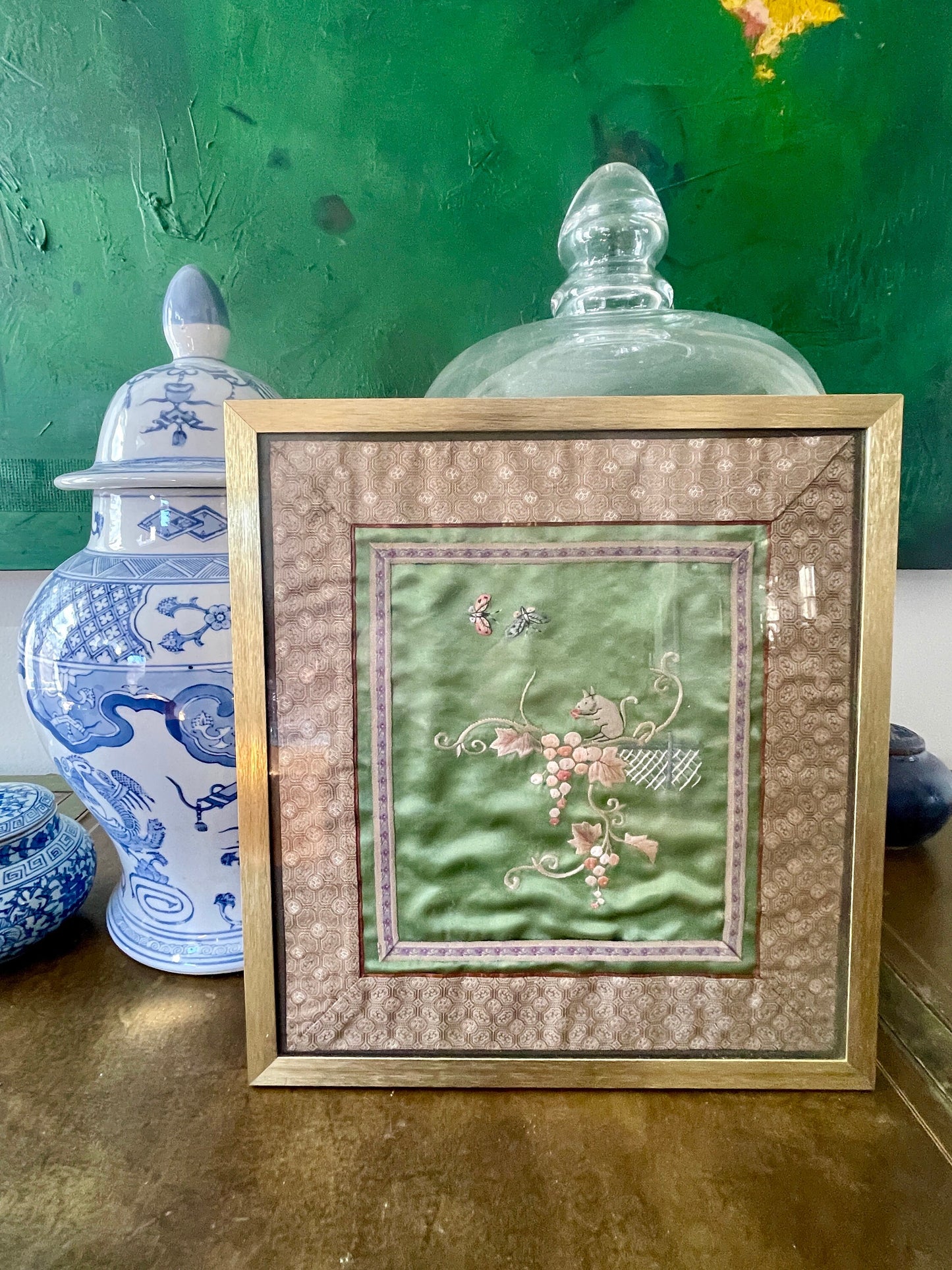 Vintage Chinese Silk Embroidered Art in Frame