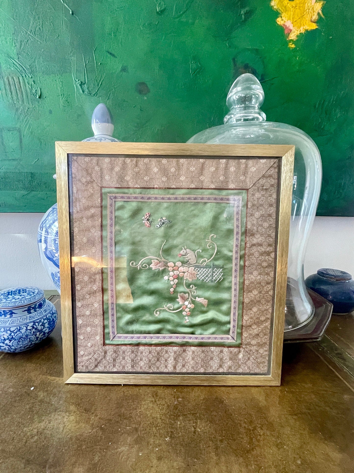 Vintage Chinese Silk Embroidered Art in Frame