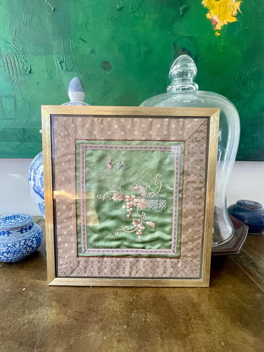 Vintage Chinese Silk Embroidered Art in Frame