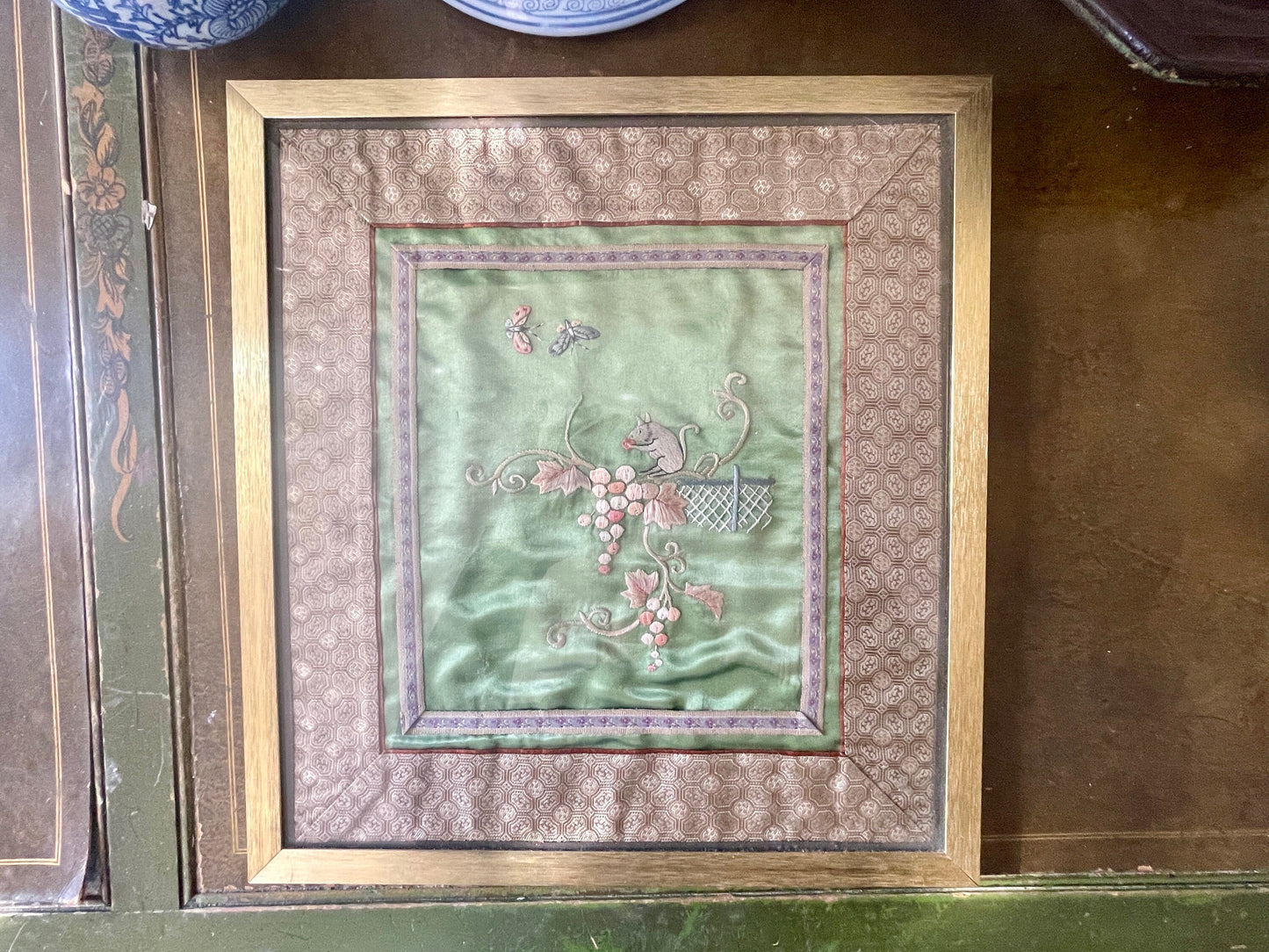 Vintage Chinese Silk Embroidered Art in Frame