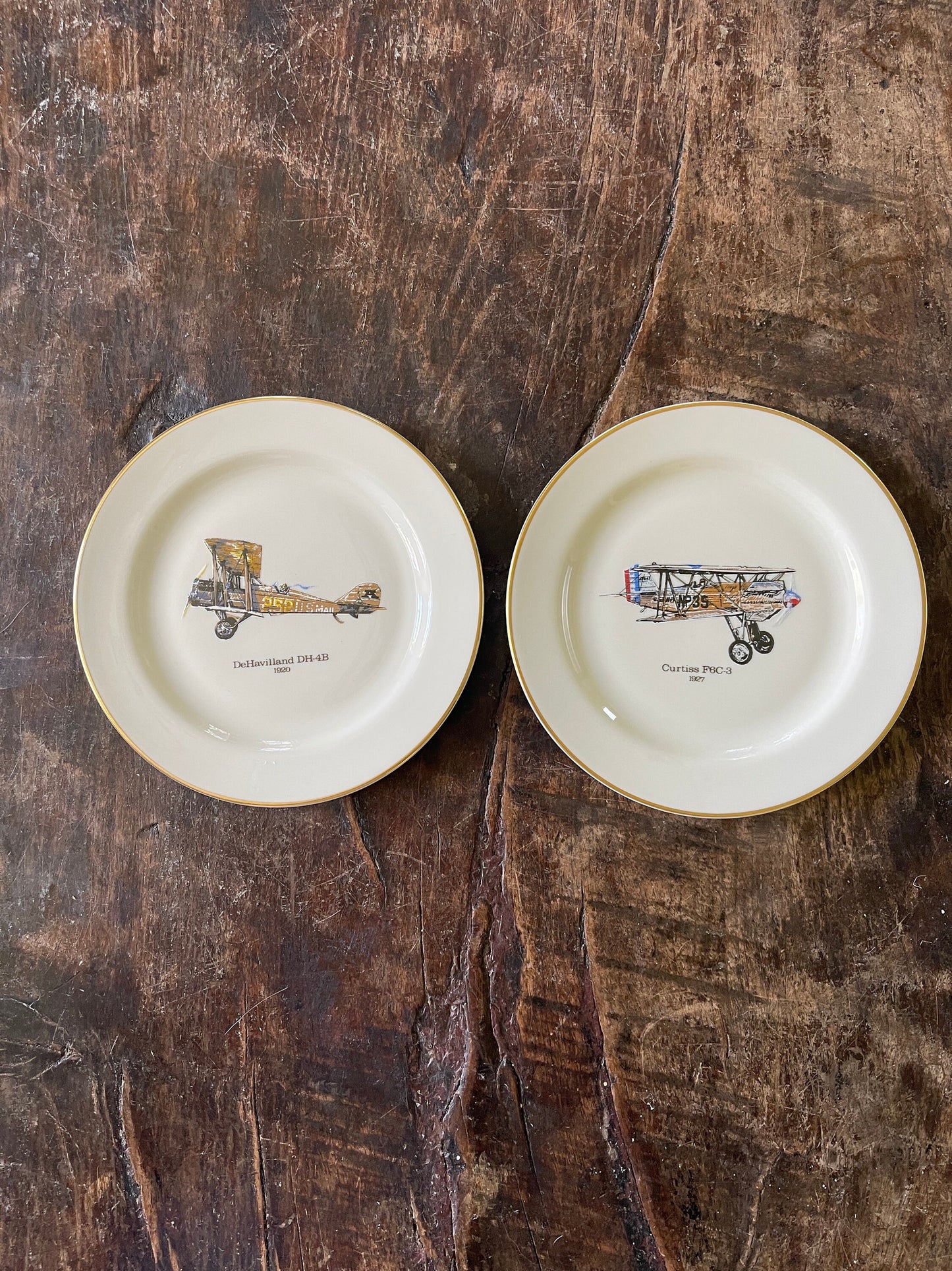 Set of Two (2) Vintage Airplane Small Plates by Pickard China