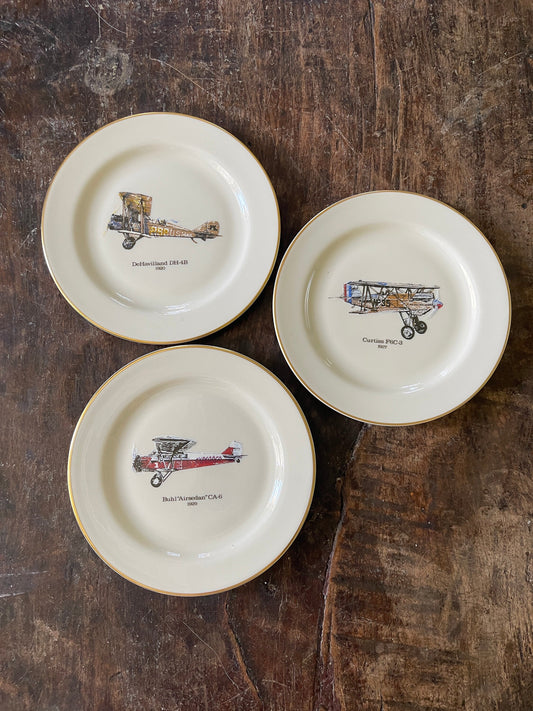 Set of Three (3) Vintage Airplane Small Plates by Pickard China