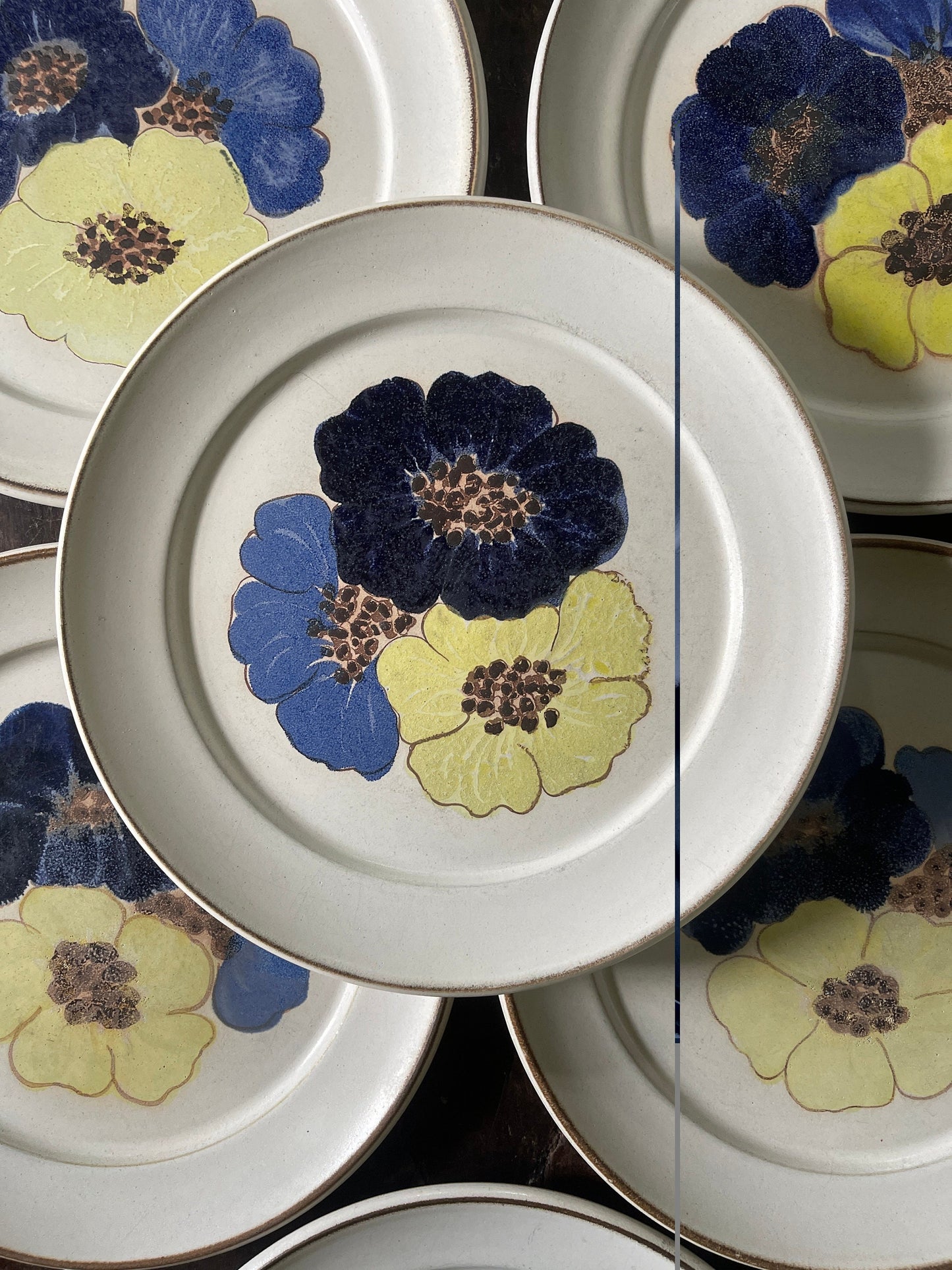 Set of Six (6) Vintage Denby Stoneware 9.75” Potpourri Blue Floral Hue Plates