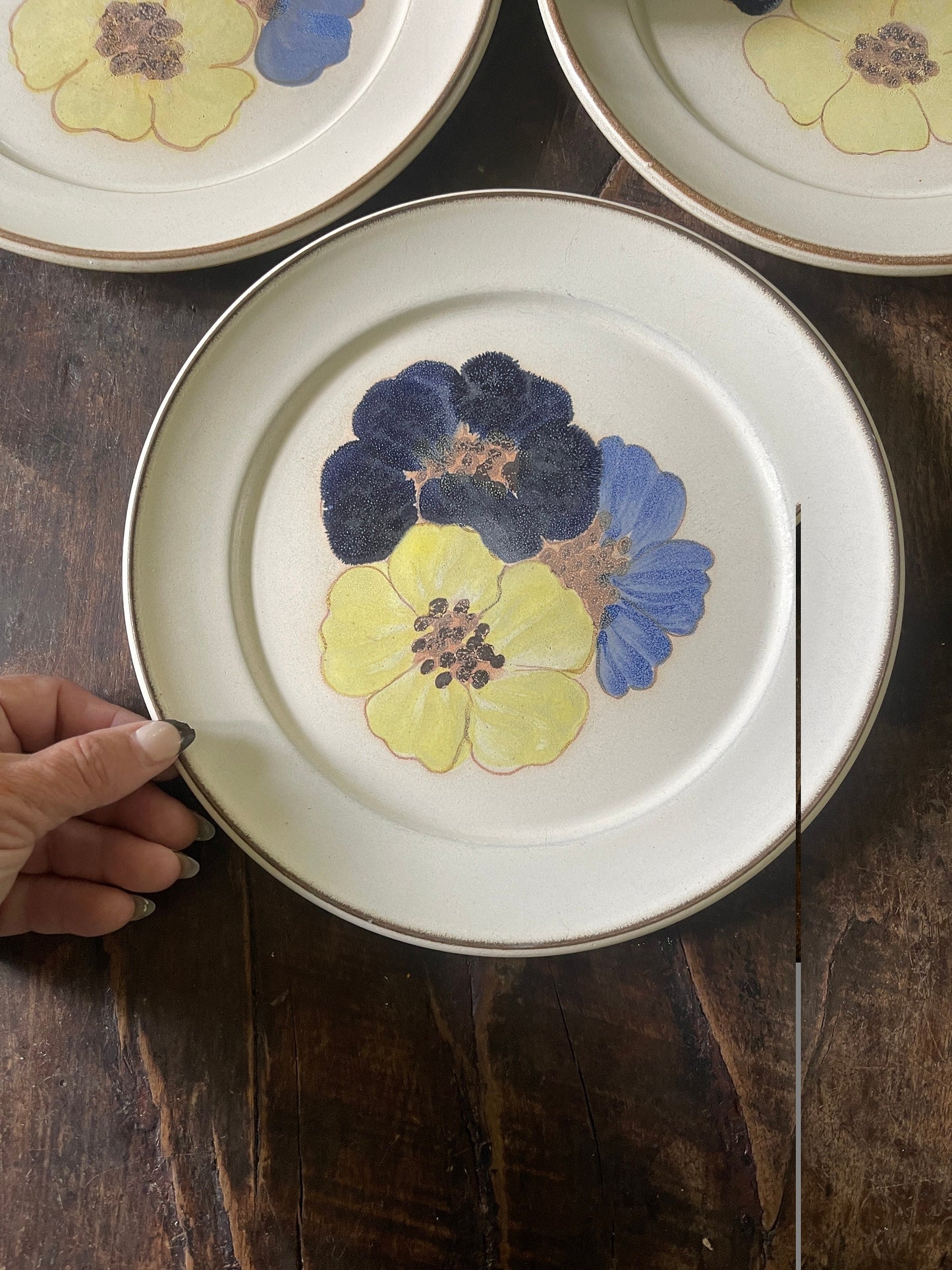 Set of Six (6) Vintage Denby Stoneware 9.75” Potpourri Blue Floral Hue Plates