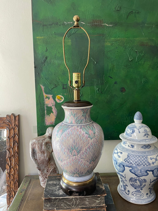 Vintage Frederick Cooper 1980s Pastel Peacock Chinoiserie Lamp