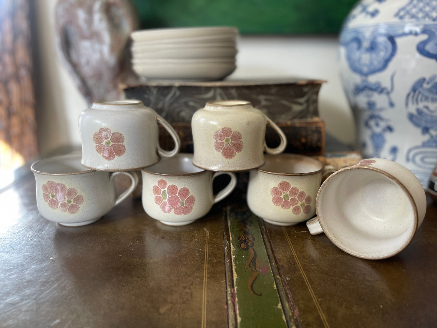 Set of Six (6) English Lavender Stoneware Teacups and Saucers by Denby