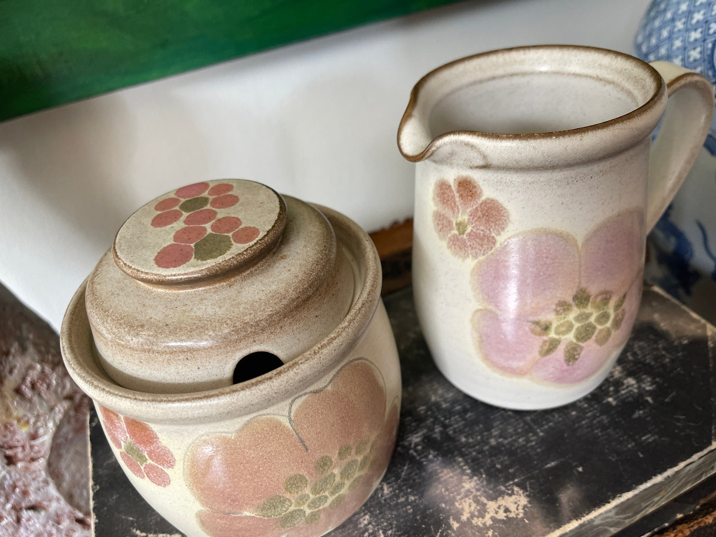 Set of English Lavender Stoneware Creamer and Lidded Sugar Bowl by Denby