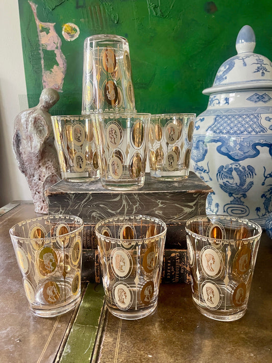 Set of Seven (7) MCM Gold Royal Ladies Cocktail Whiskey Glasses