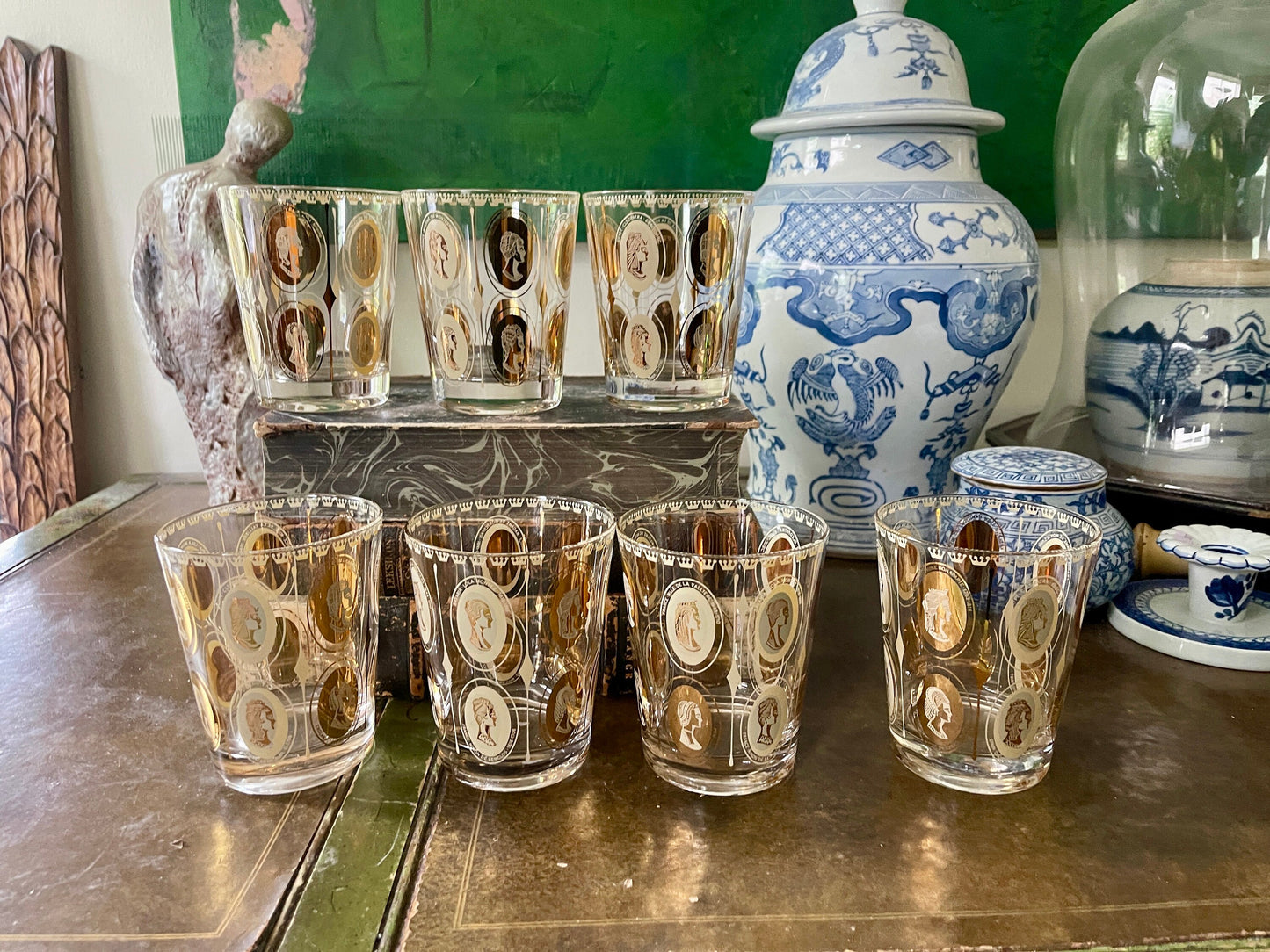 Set of Seven (7) MCM Gold Royal Ladies Cocktail Whiskey Glasses