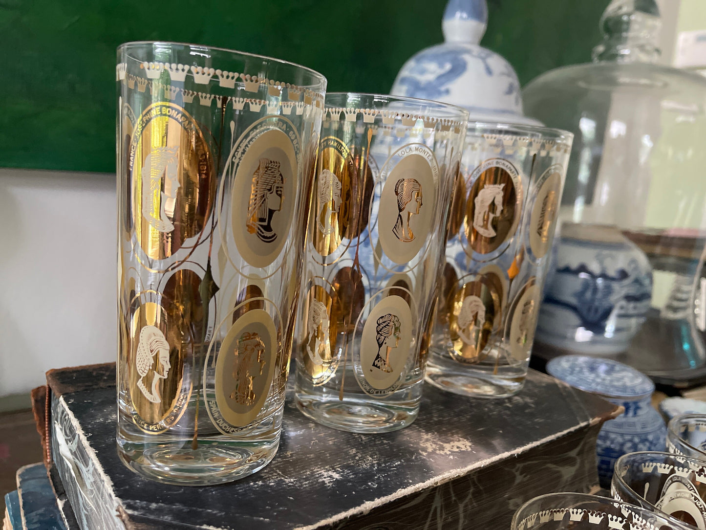 Set of Seven (7) MCM Gold Royal Ladies Cocktail Tall Boy Glasses or Tumblers