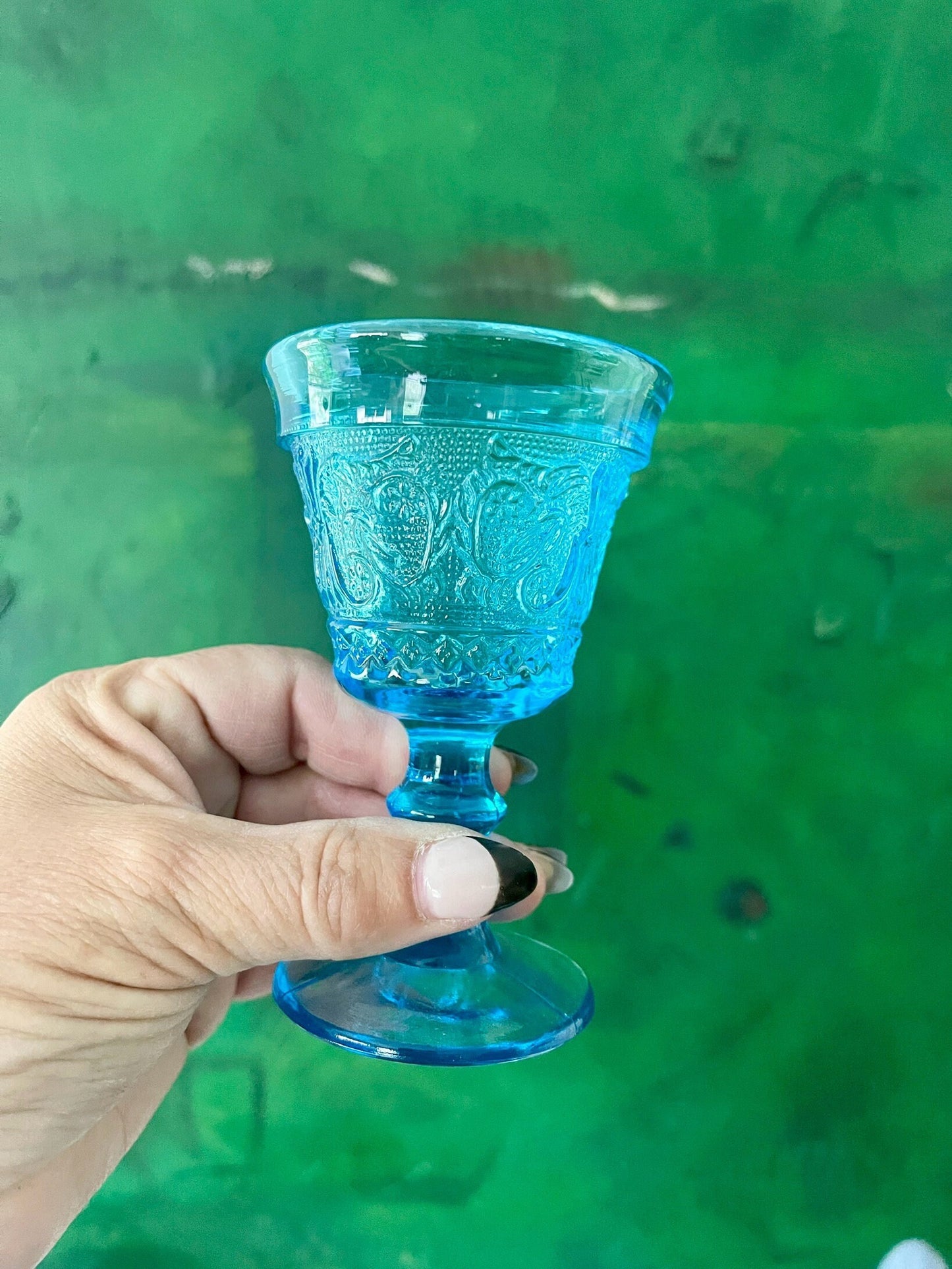 Set of Nine (9) Vintage Colony Blue Wine Glasses or Juice Glasses