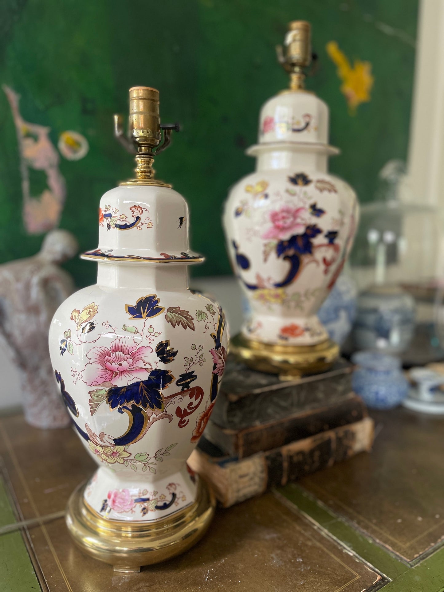 Pair of Vintage Masons English Chinoiserie Ginger Jar Lamps