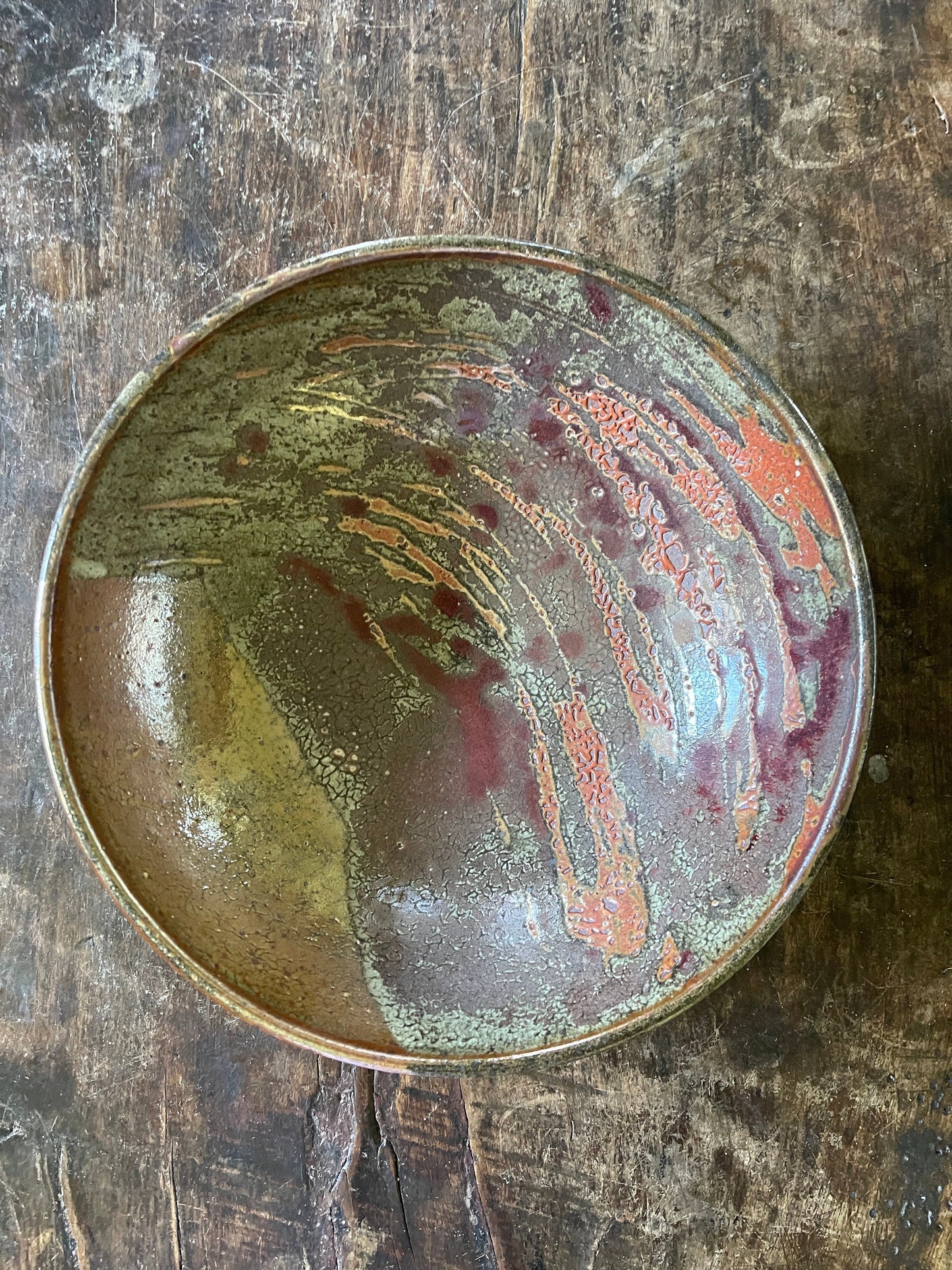 Signed Studio Art Pottery Abstract 12” Pottery Bowl