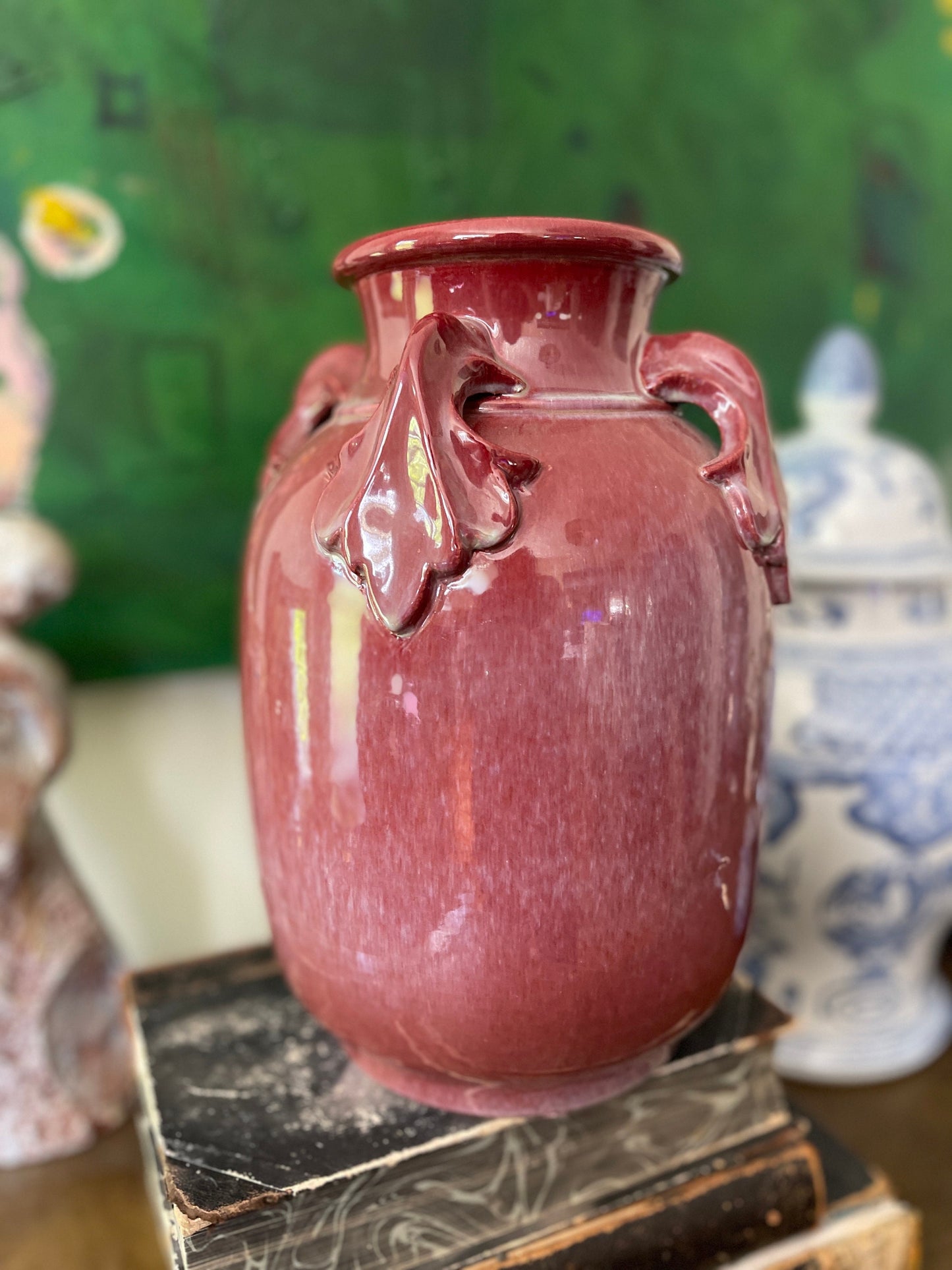 Rosy Pink Glazed Italian Terracotta 12” Vase