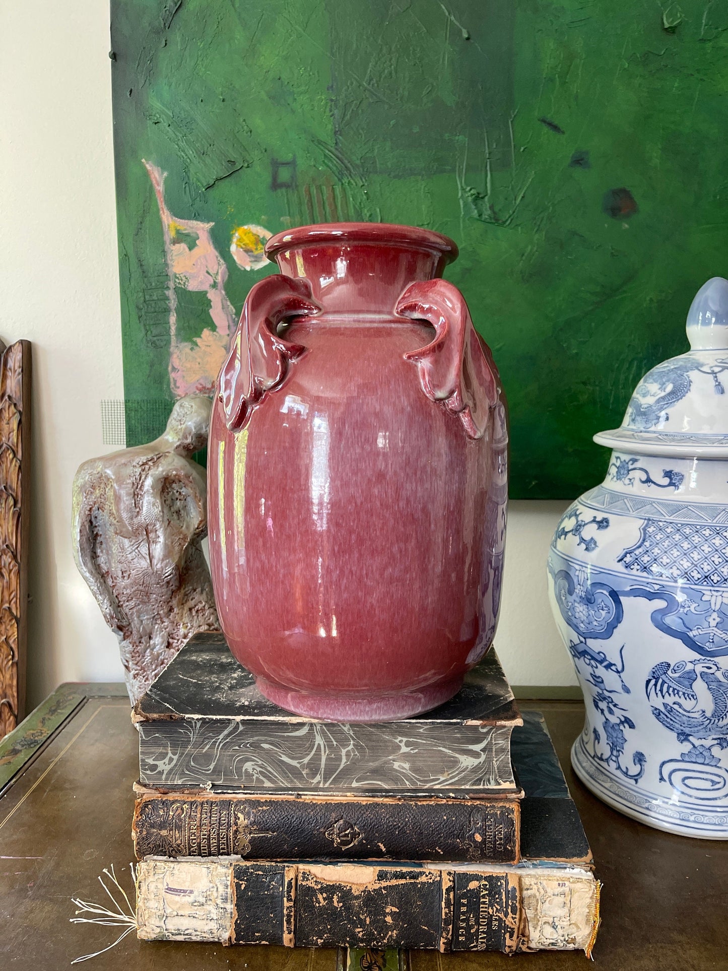 Rosy Pink Glazed Italian Terracotta 12” Vase