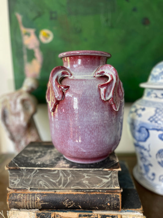 Rosy Pink Glazed Italian Terracotta 9.75” Vase