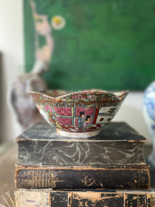 Vintage Famille Rose 8.5” Asian Ceramic Bowl